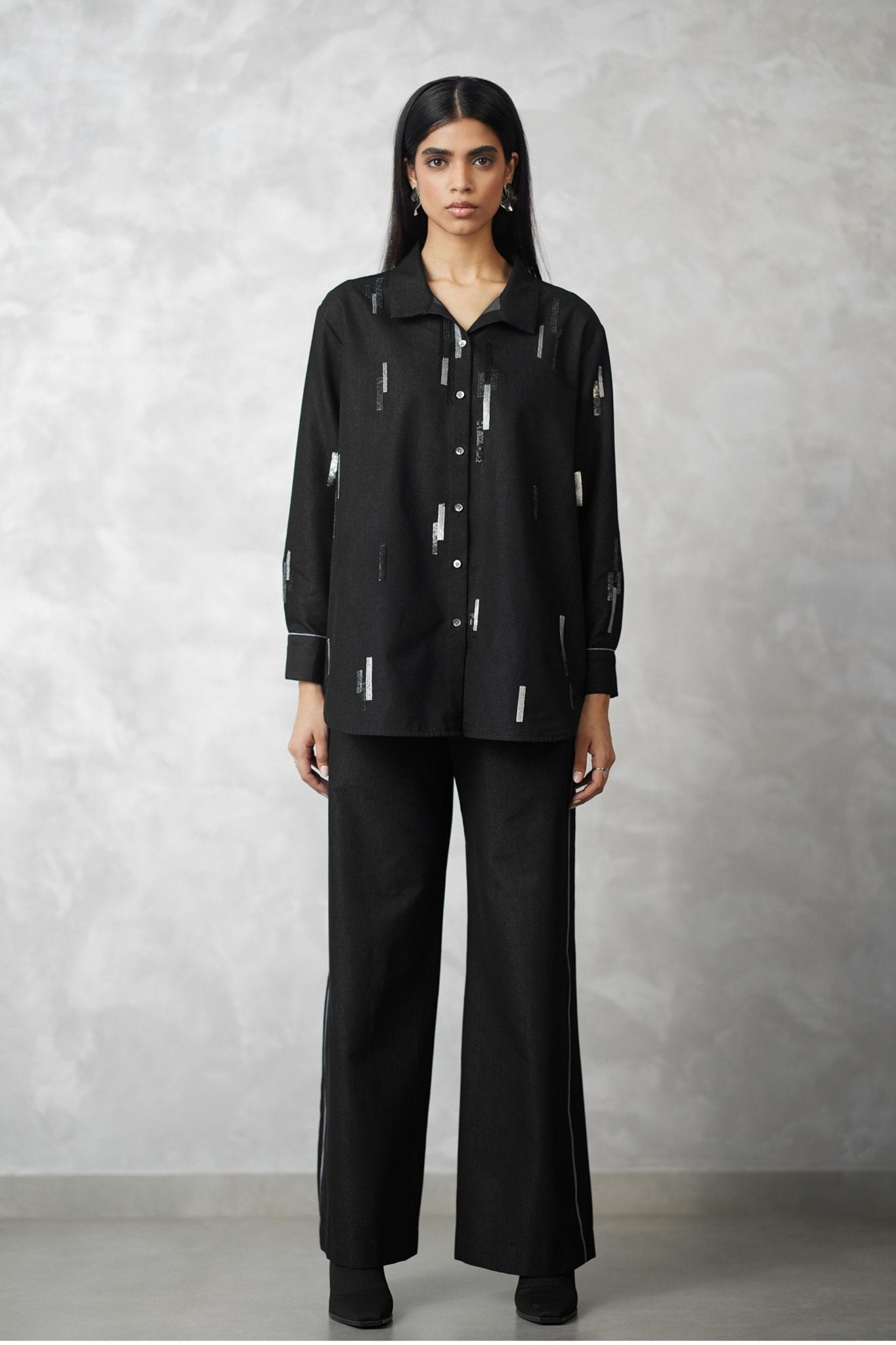 Denim Stripe Black Co - ord Set - Nachiket Barve - Elahe