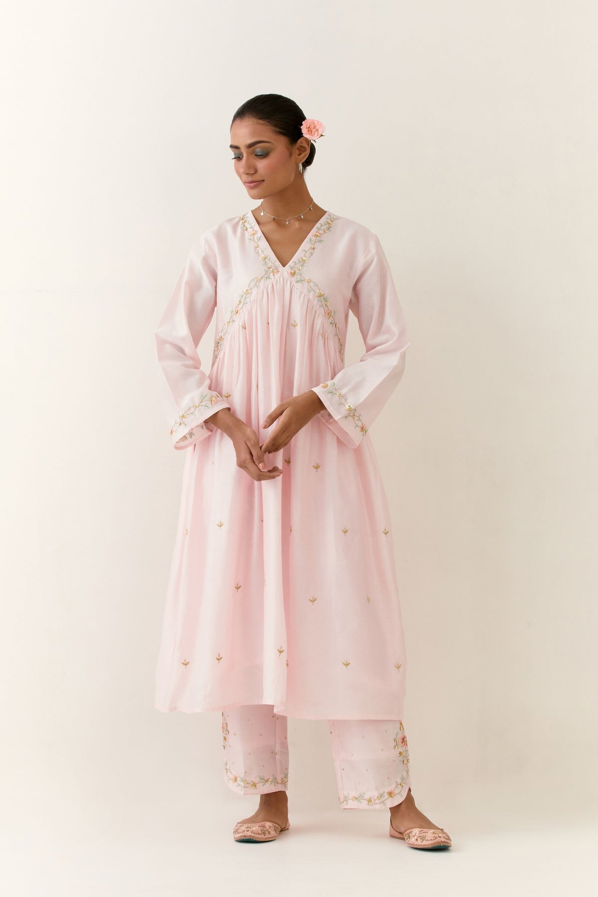 Pink Hand Embroidered Kurta