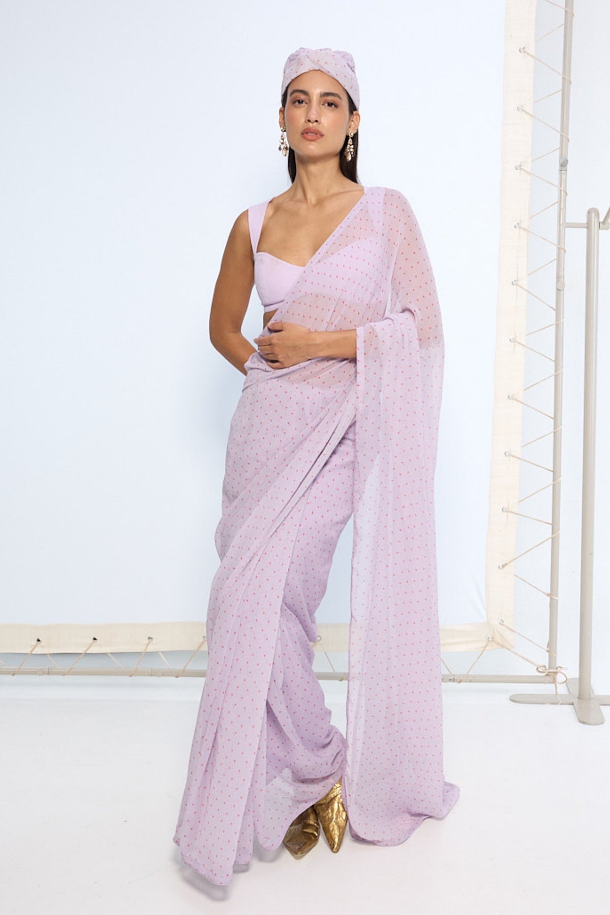 Lavender Polka Dotted Saree
