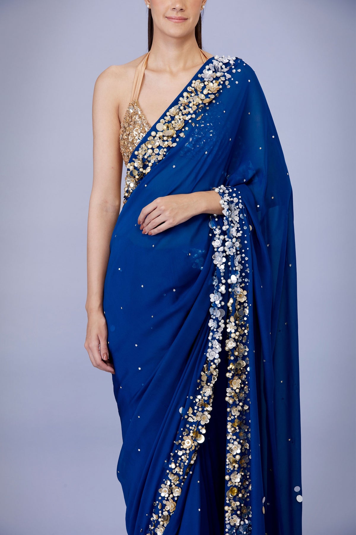 Blue Saree With Petticoat