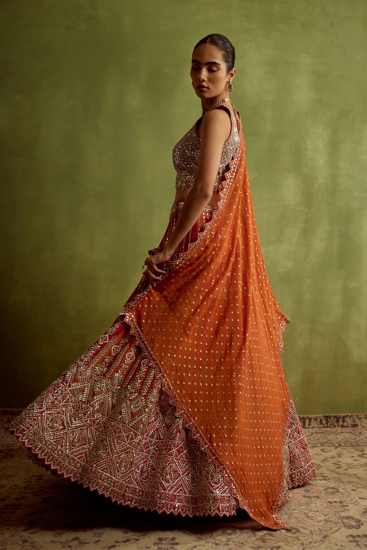 Coral Silk Lehenga Set