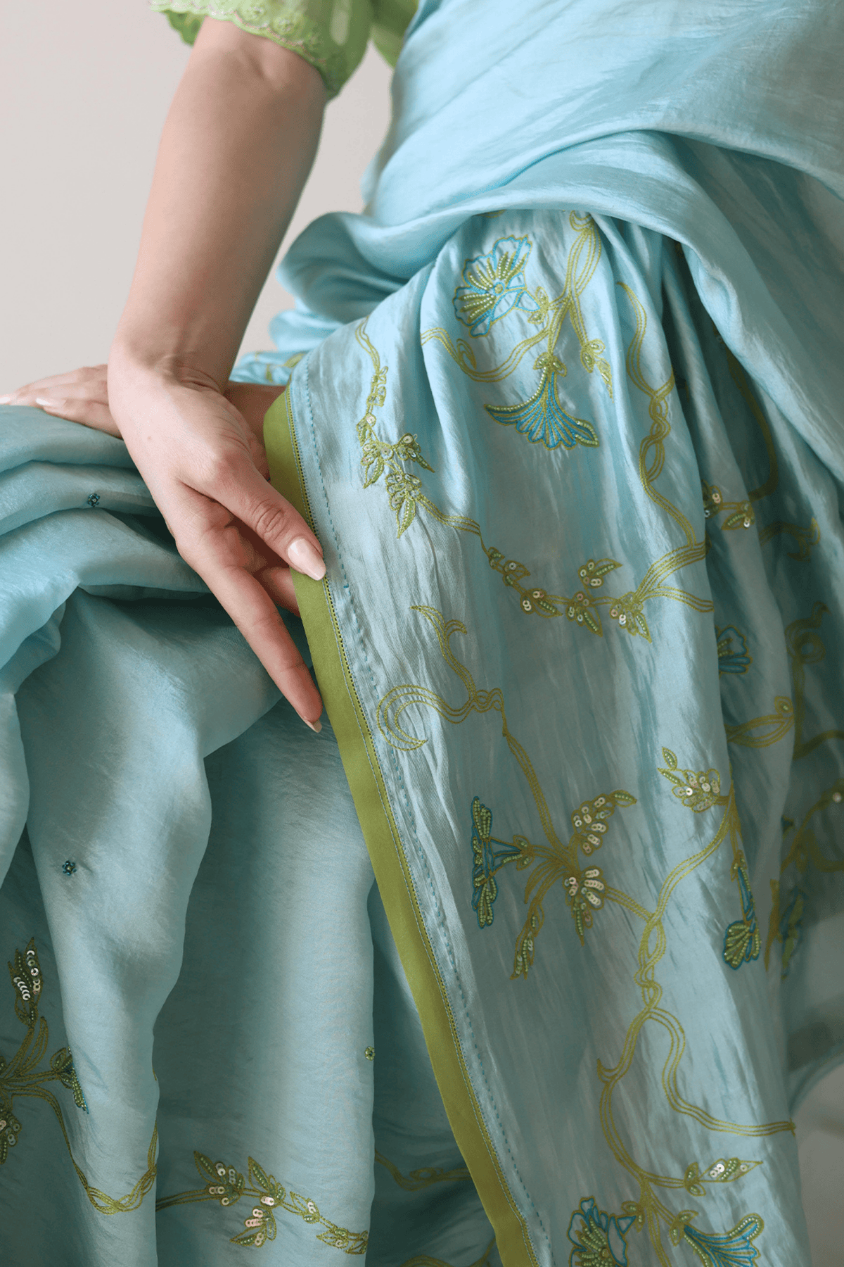 Moss &amp; Mist Embroidered Saree
