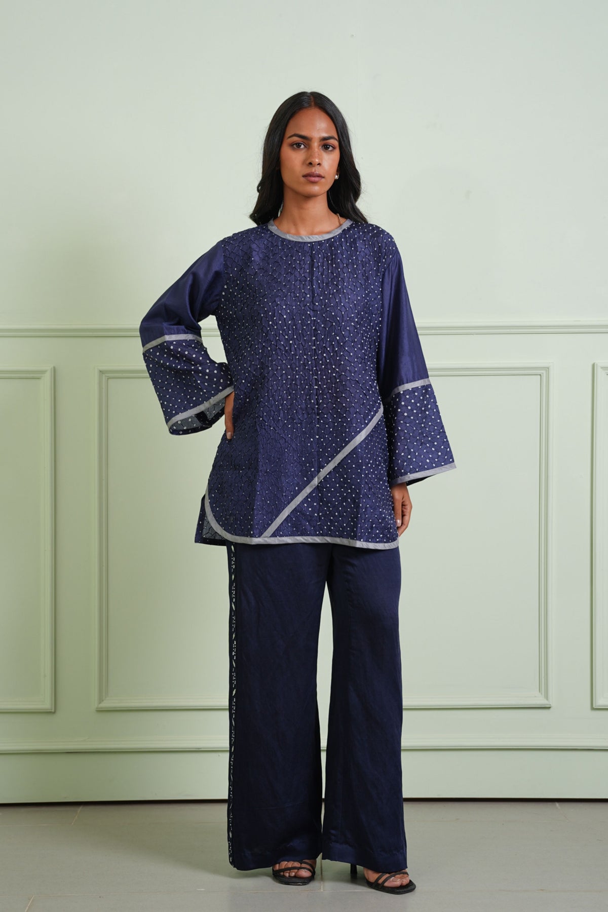 Indigo Crushed Bandhani Top