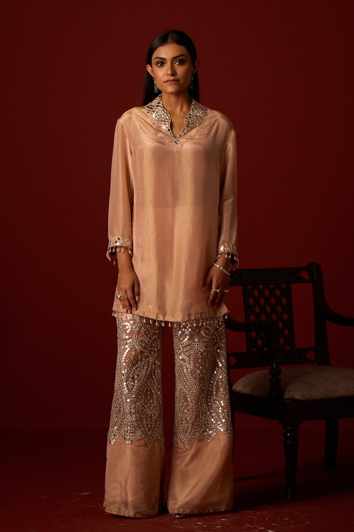 Blush Mirror Work Palazzos
