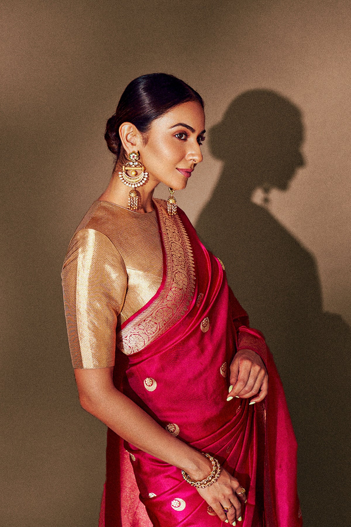 Chand Buta Saree in Rani