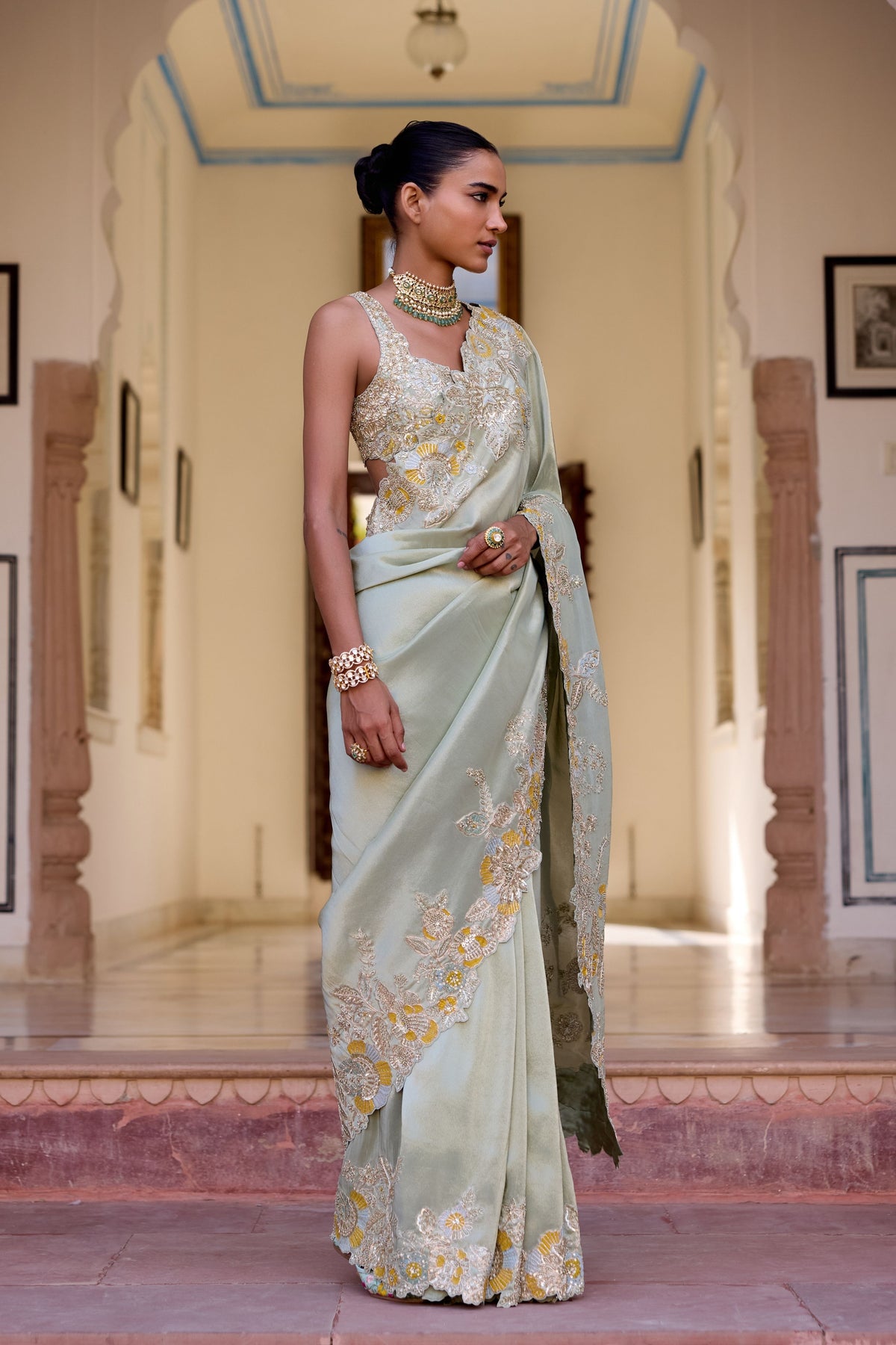 Sage Tissue Silk Saree Set