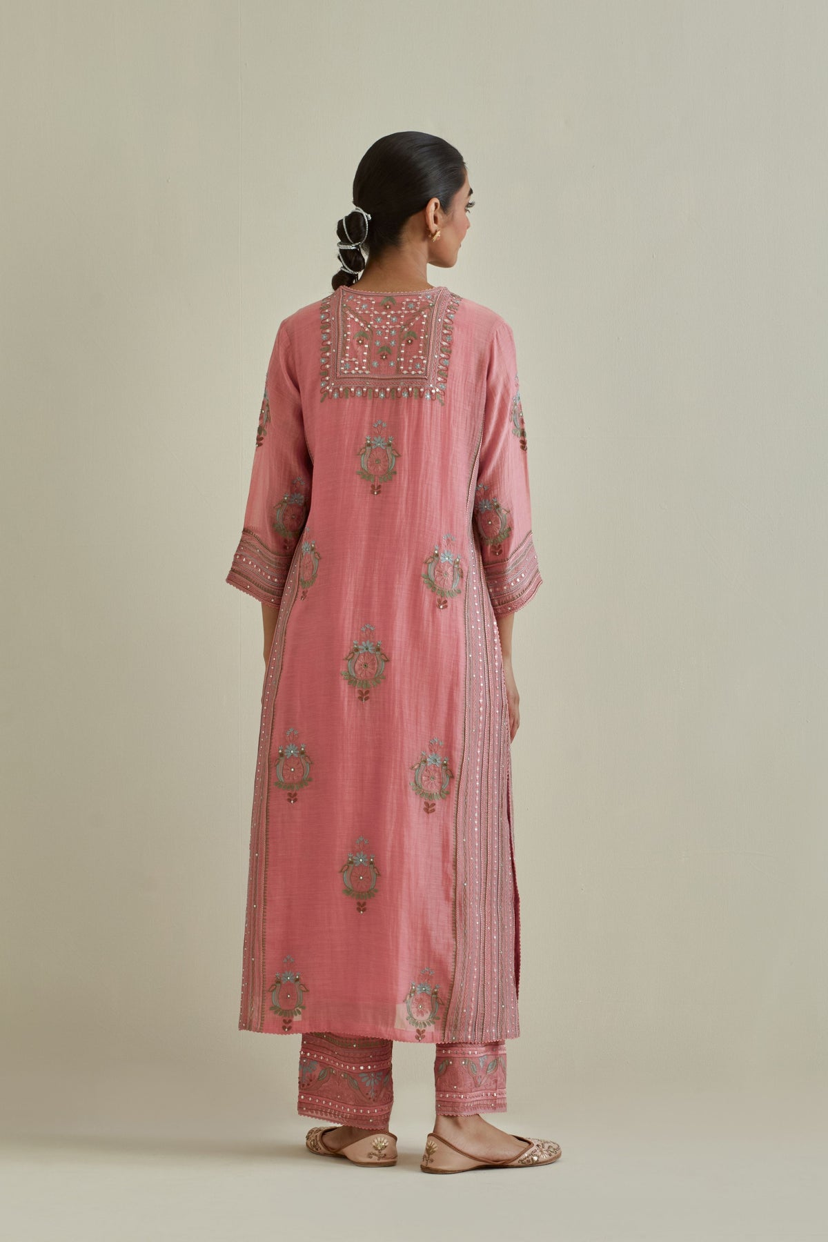 Pink Embroidered Straight Kurta Set