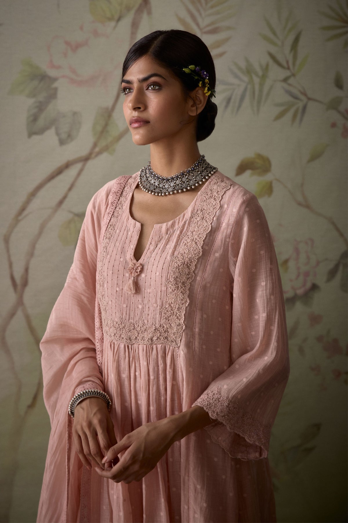 Pink Lace A-line Kurta Set
