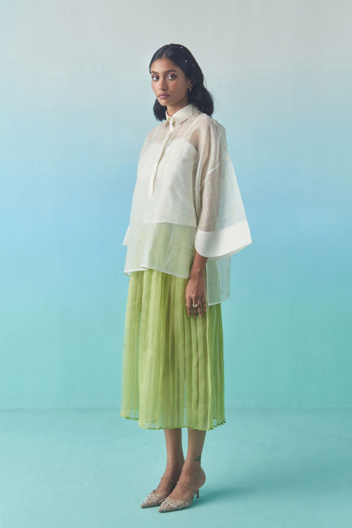 Oversized Sheer Check Top