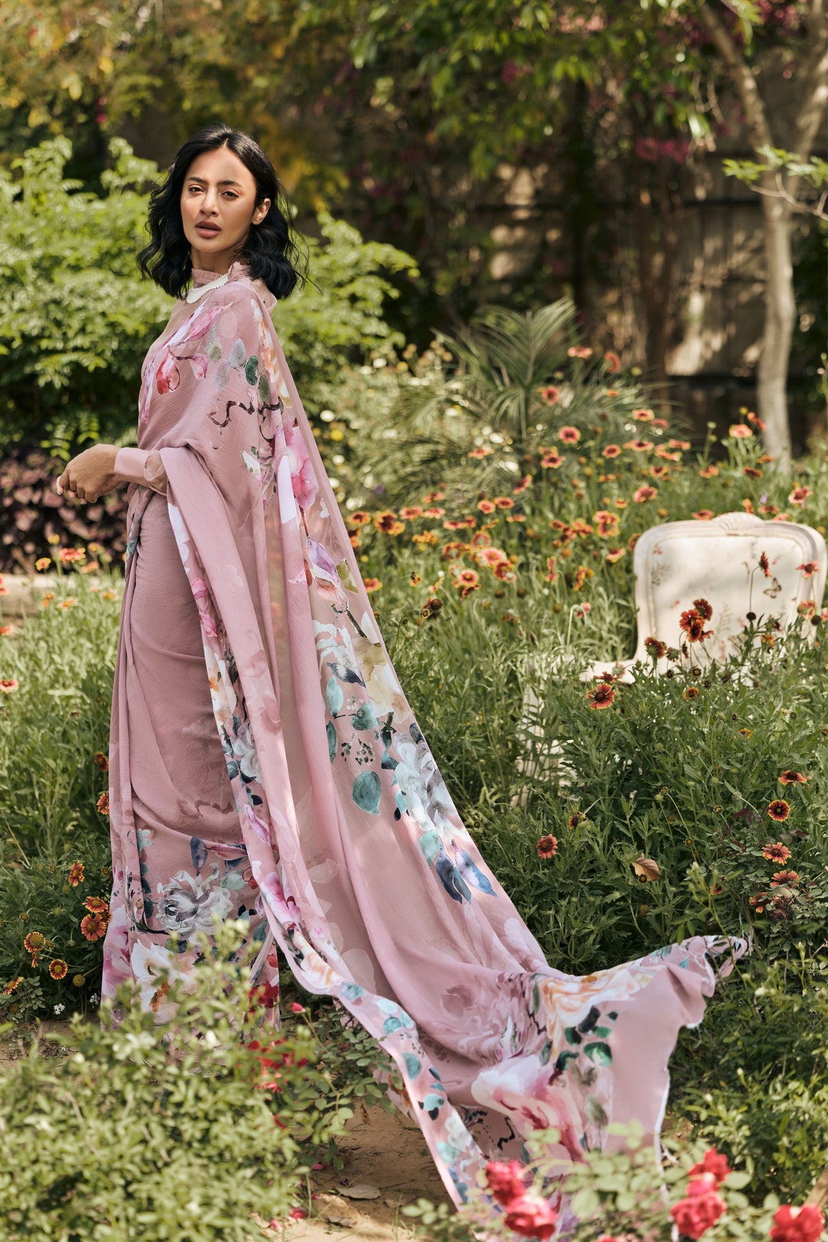 Julie Old Rose Chiffon Saree