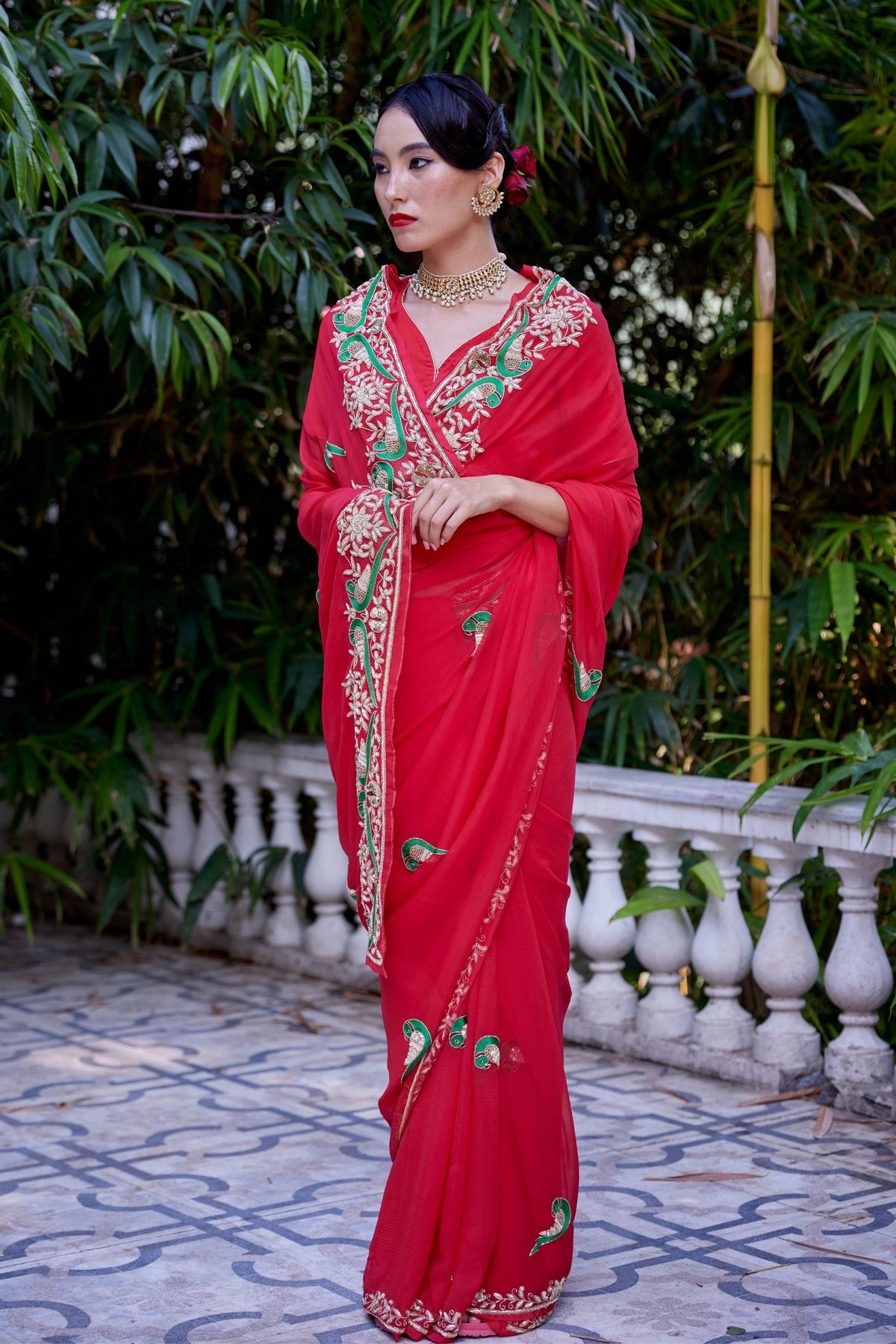 Le Peroquette Red Saree