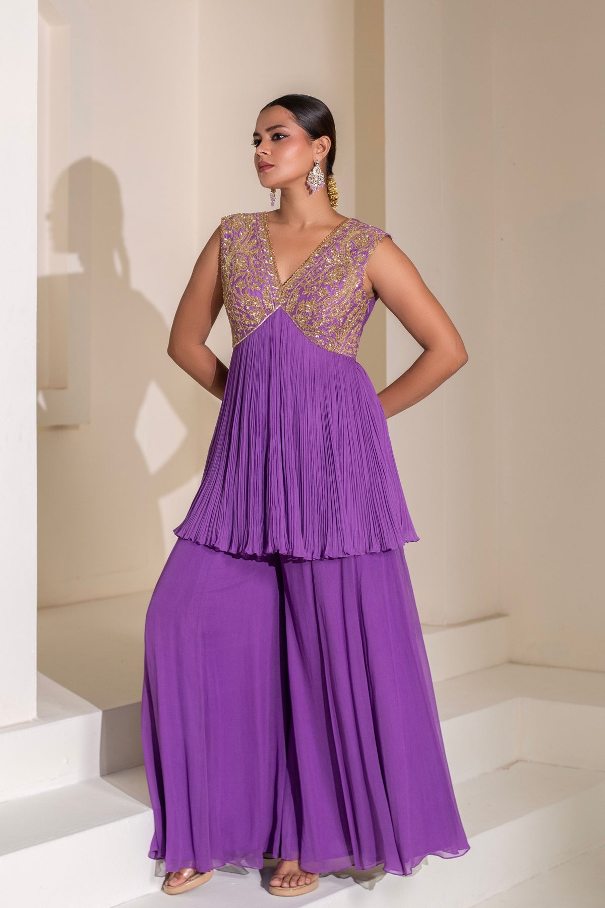 Purple  Embellished Sharara Set