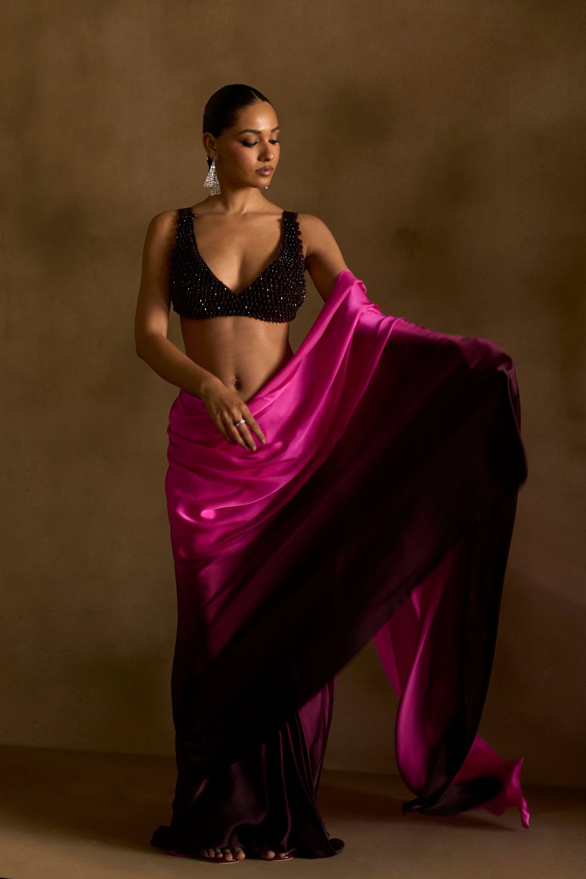 Persian Rose Draped Saree Set