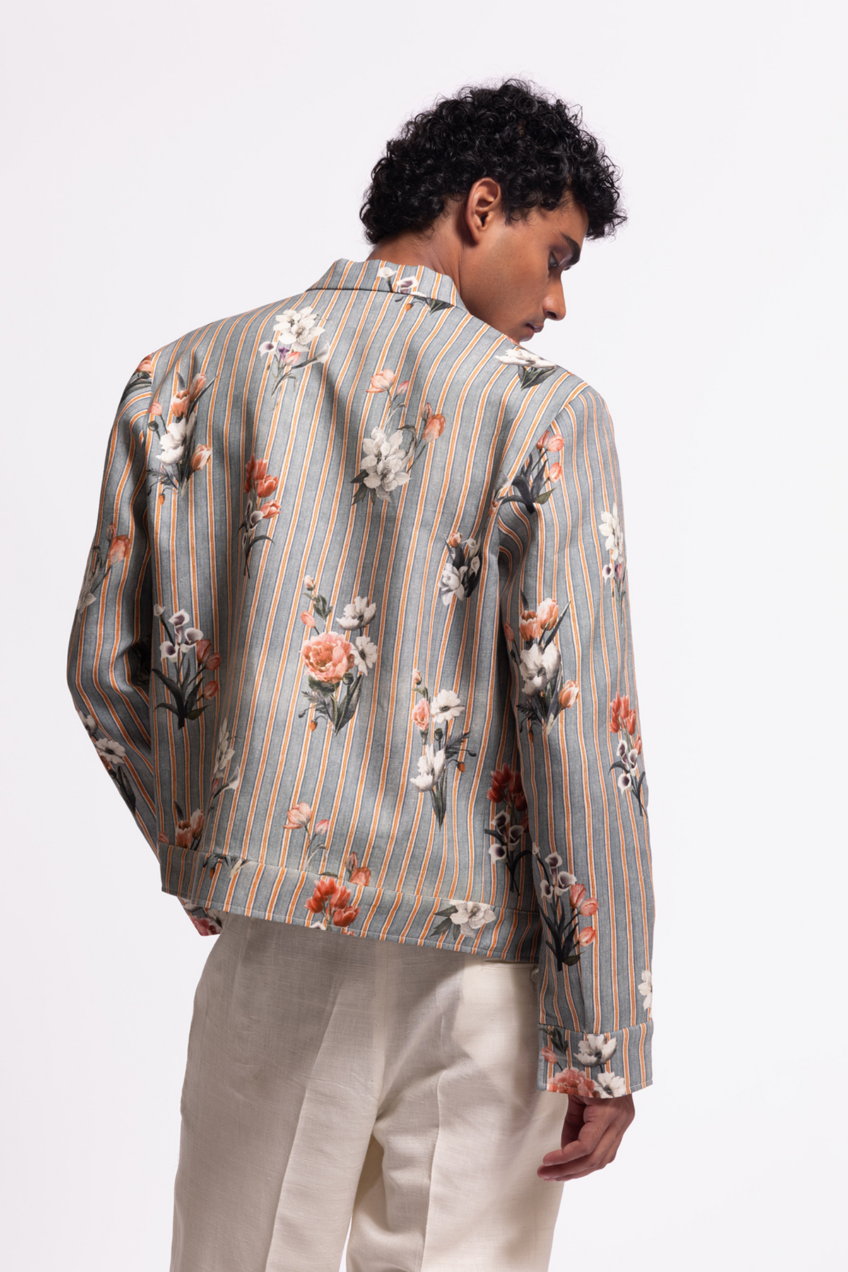 Striped and Floral Printed Jacket
