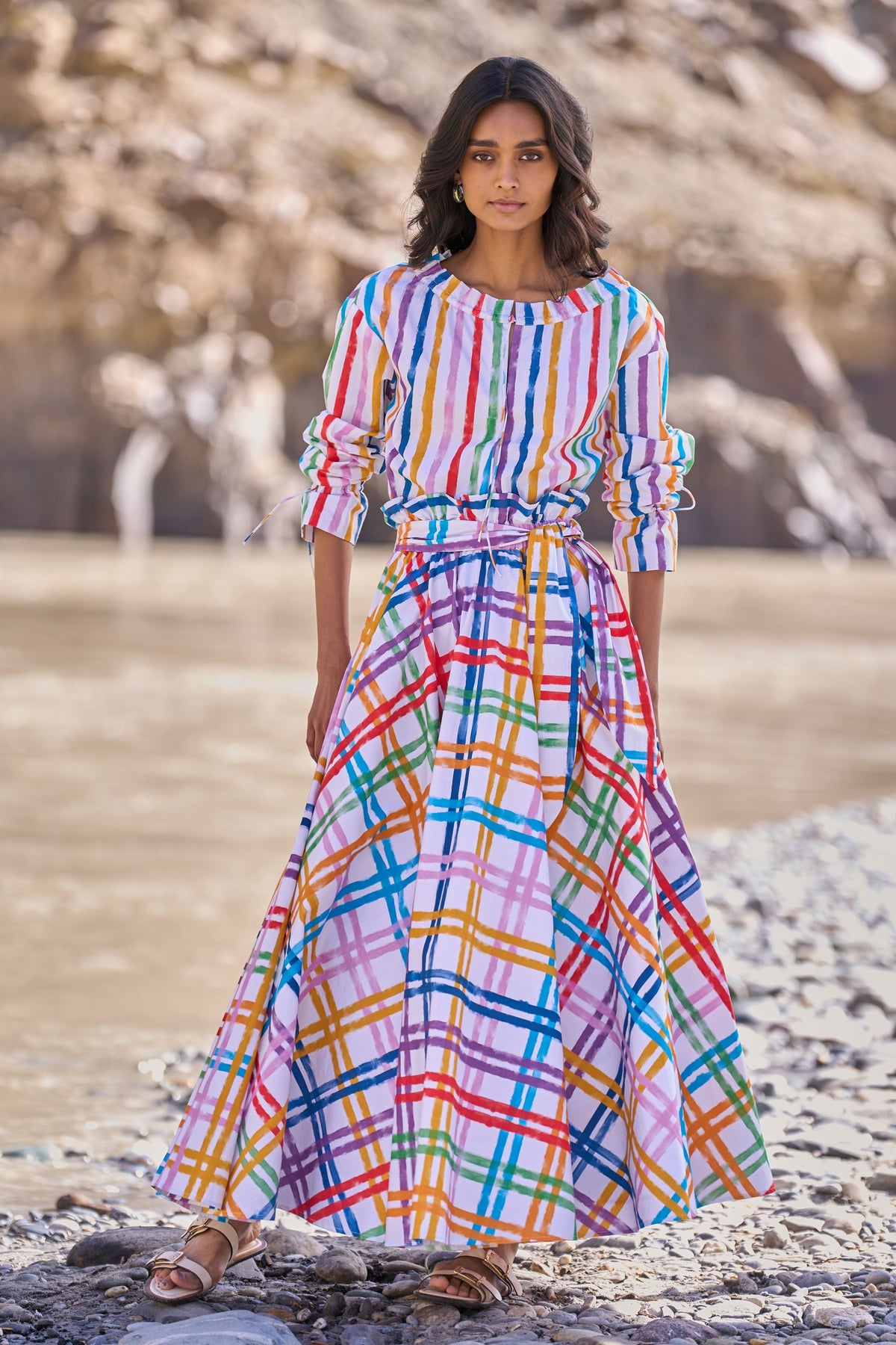 Multi Check &amp; Stripe Skirt Set