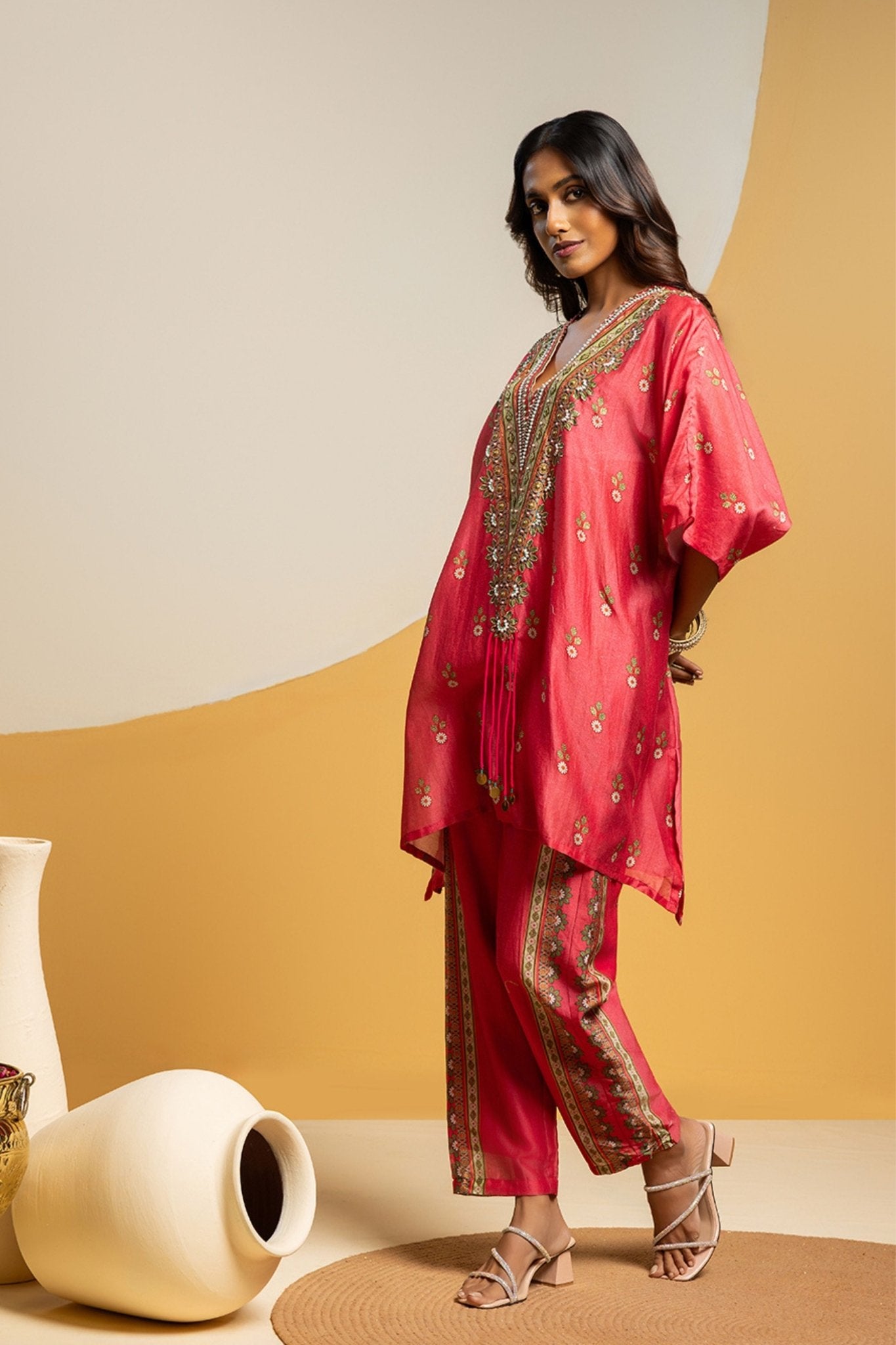 Pink Taarani Embellished Tunic Set - Sougat Paul - Elahe