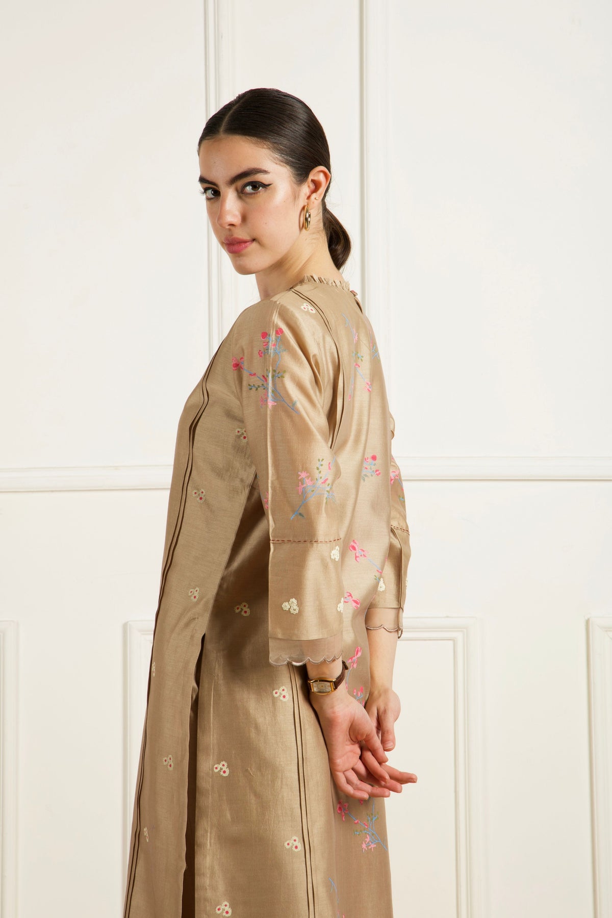 Beige Front Pleats Kurta Set