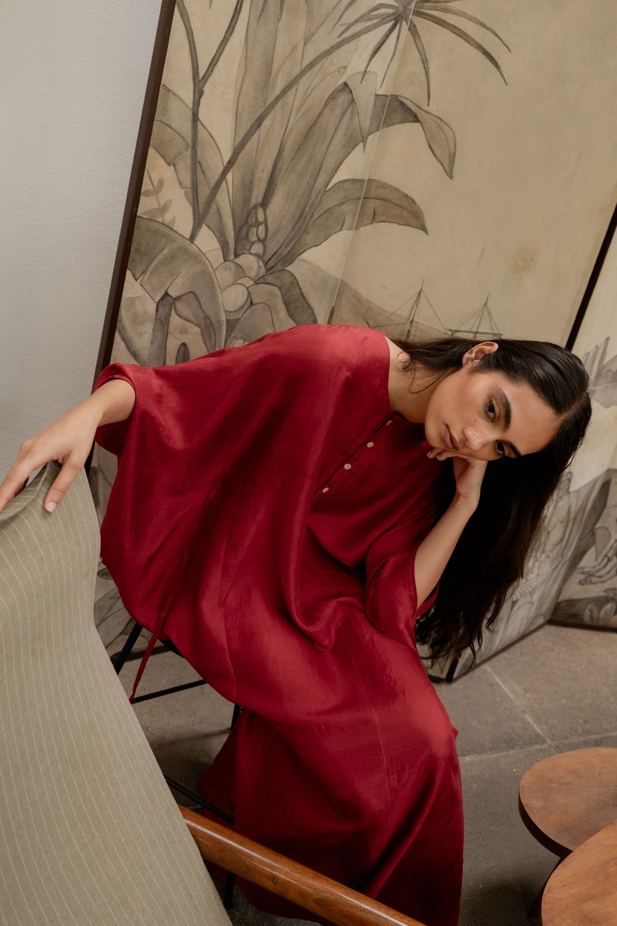 Crimson Red Tie Up Kaftan
