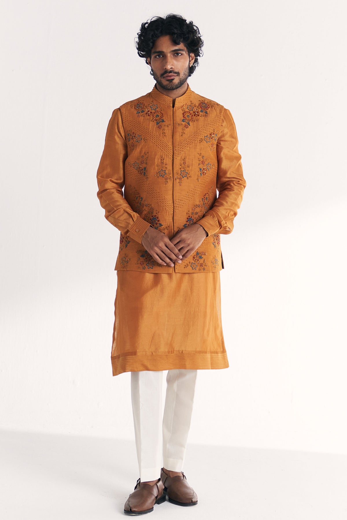 Mahwar Mustard Nehru Jacket Set