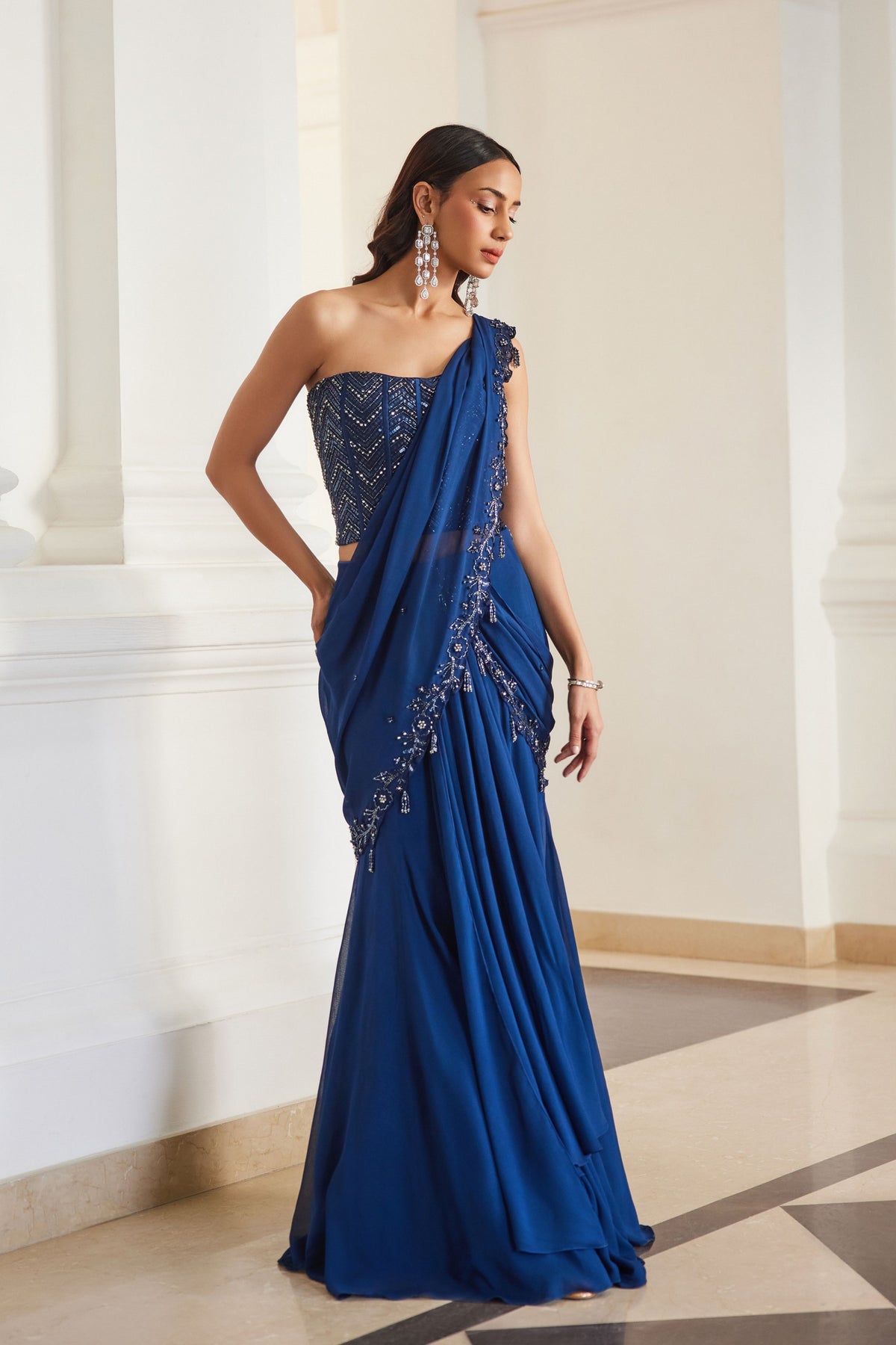 Teal Blue Corset Saree