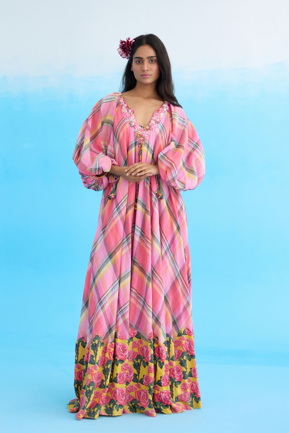 Pink Madras Checks Maxi Dress