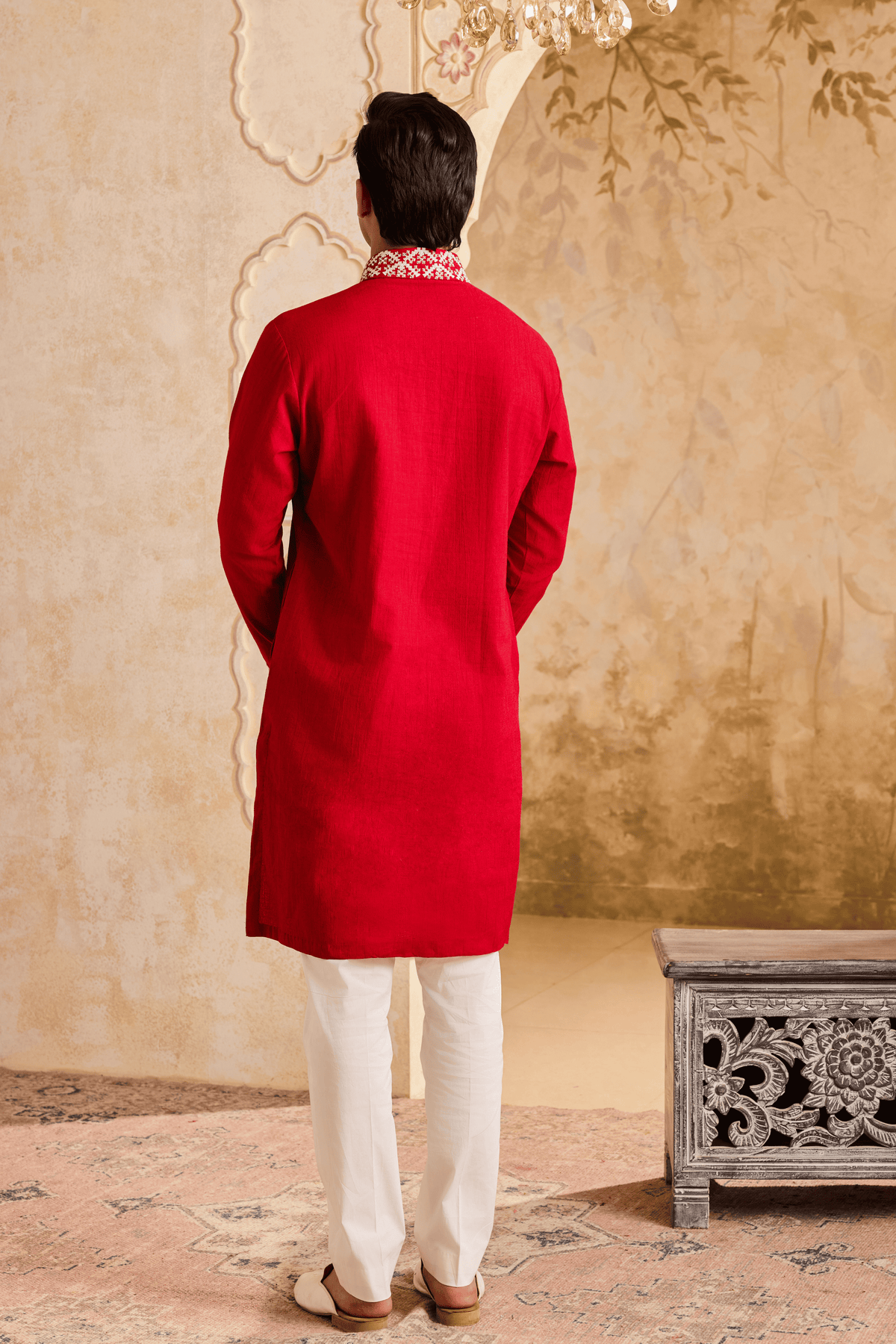 Embroidered Red Kurta Set