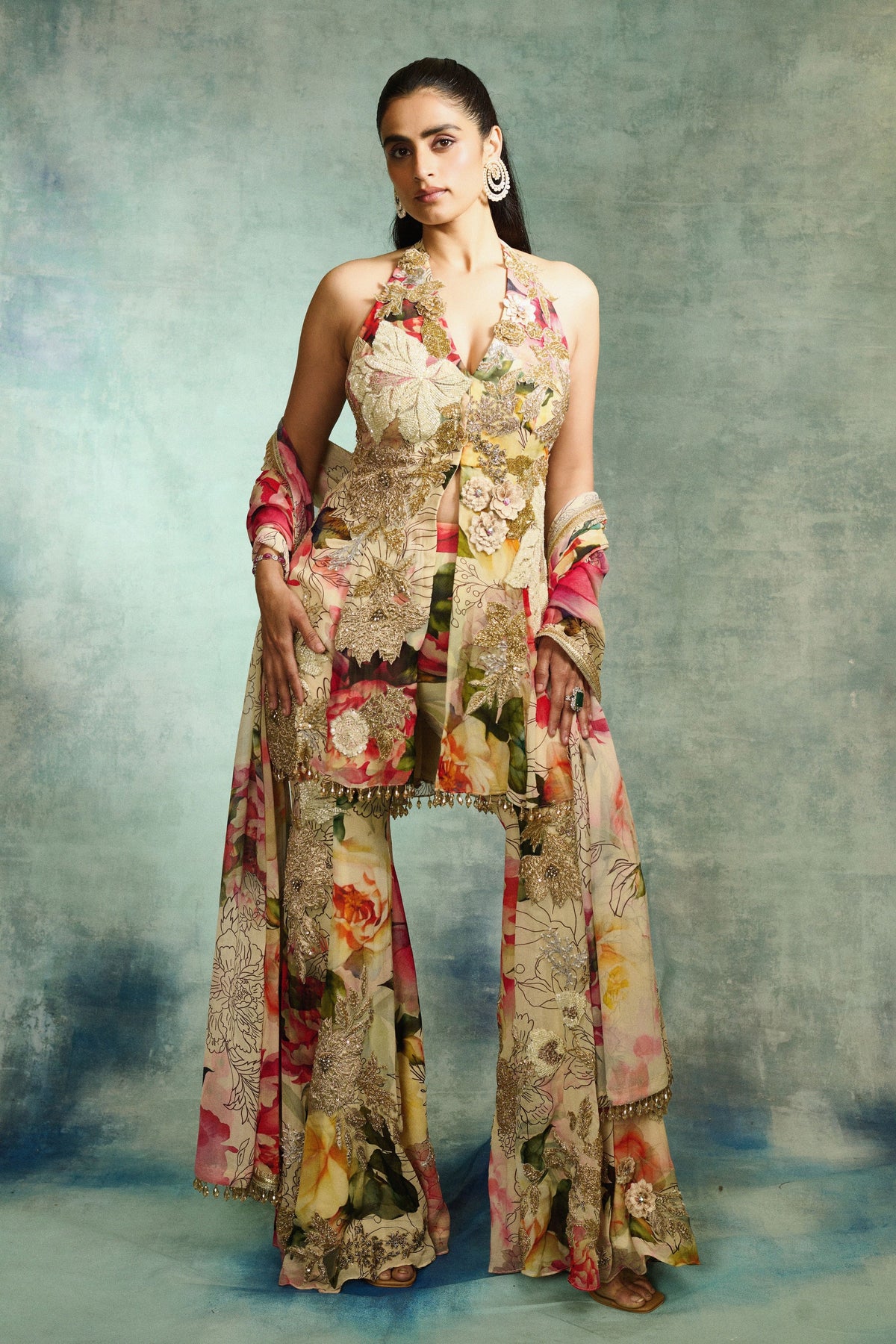 Tropical Bloom Peplum Sharara Set