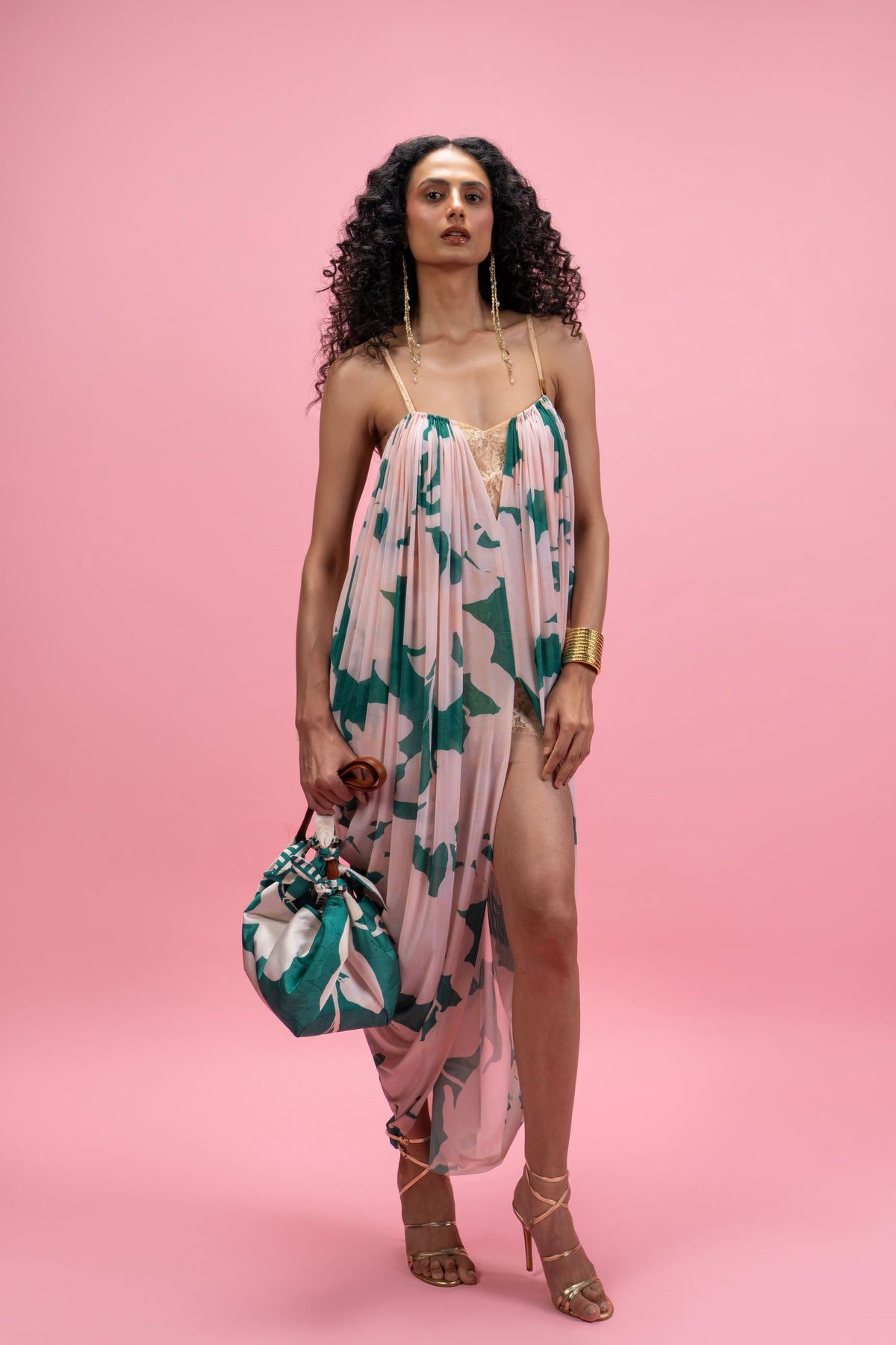 Printed Cowl Draped Dress