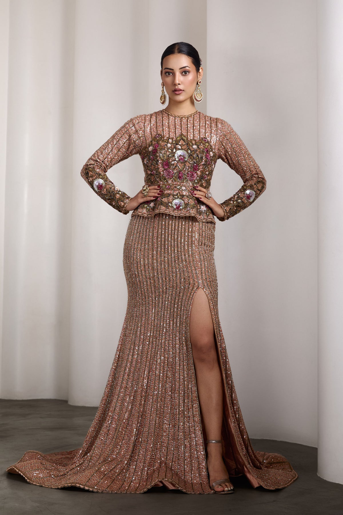 Peplum Embroidered Gown