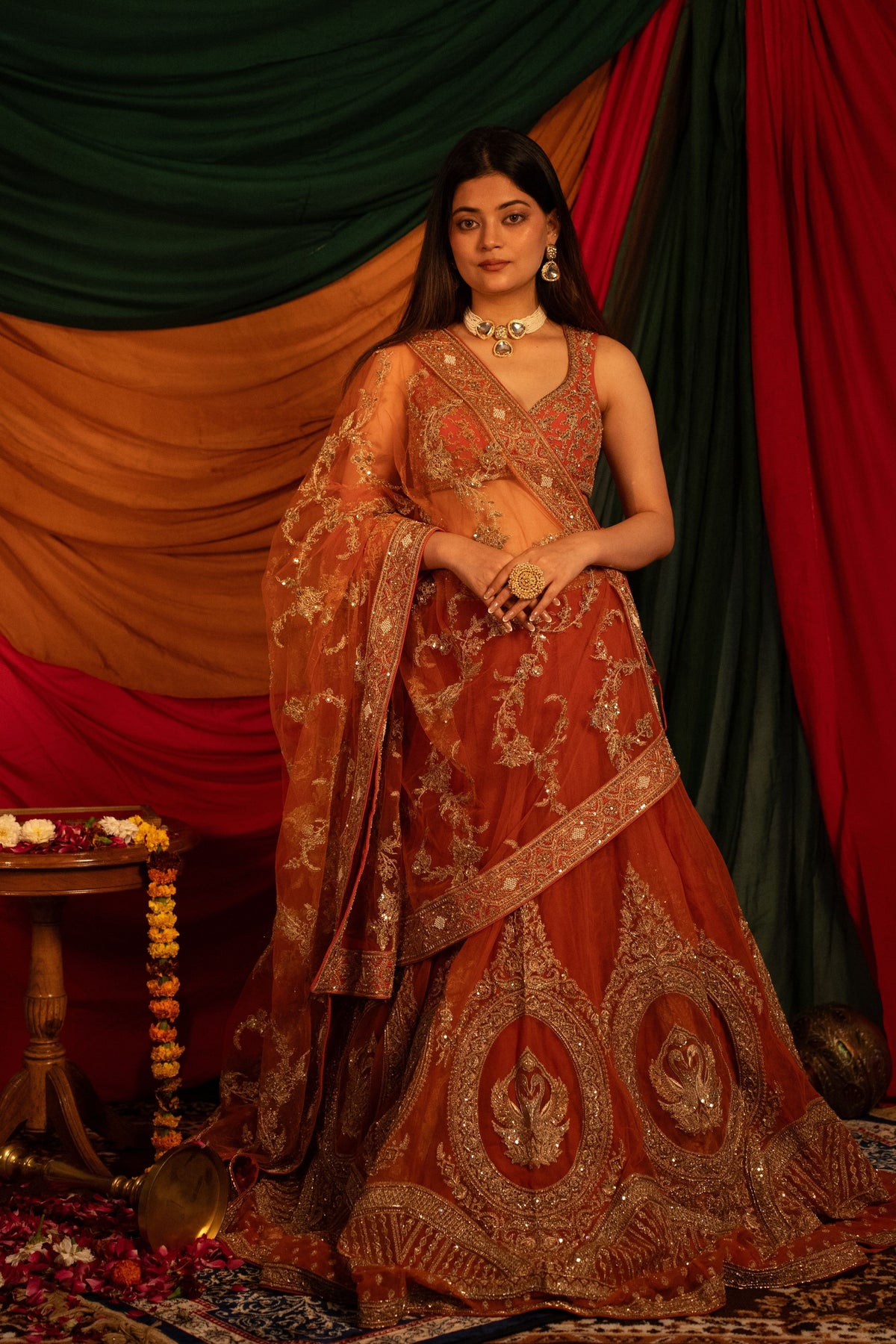 Kumkumi Kesariya Lehenga Set