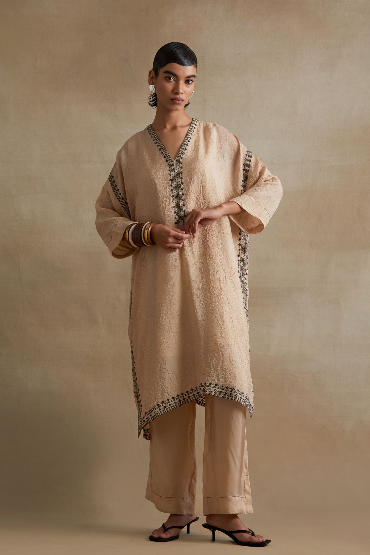 Clay Thread Embroidered Kaftan Set