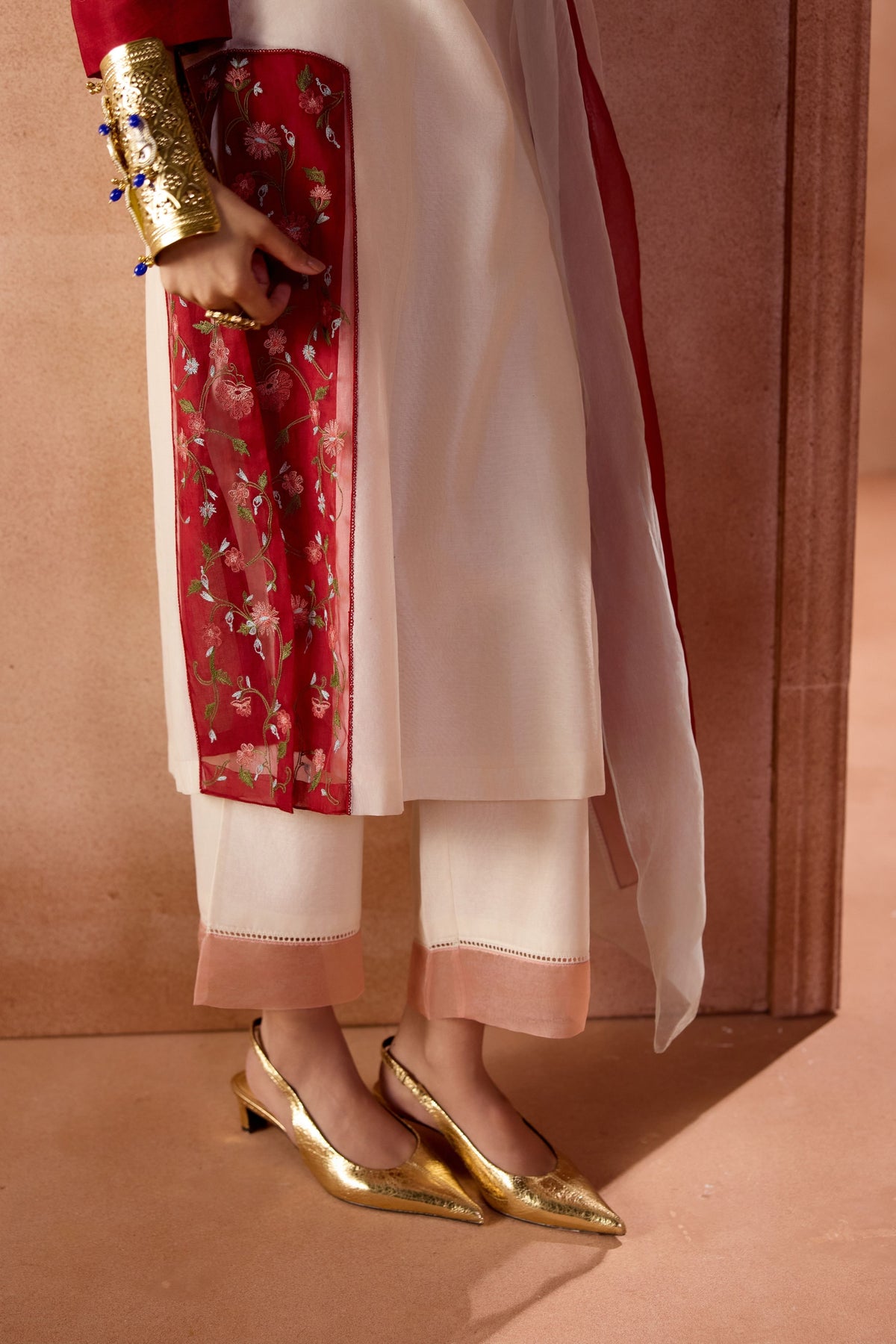 Ivory Maroon Kurta Set