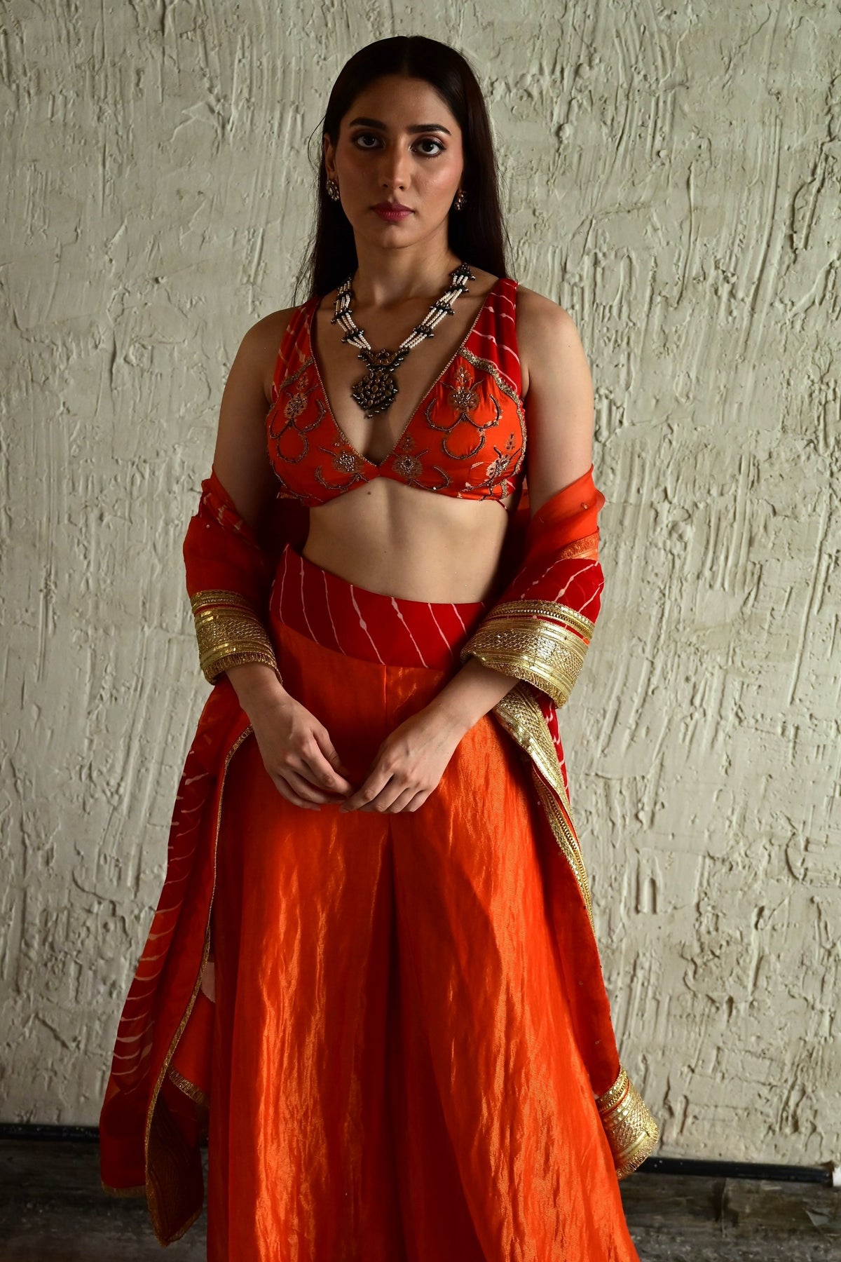 Vibrant Orange Choli Sharara Set