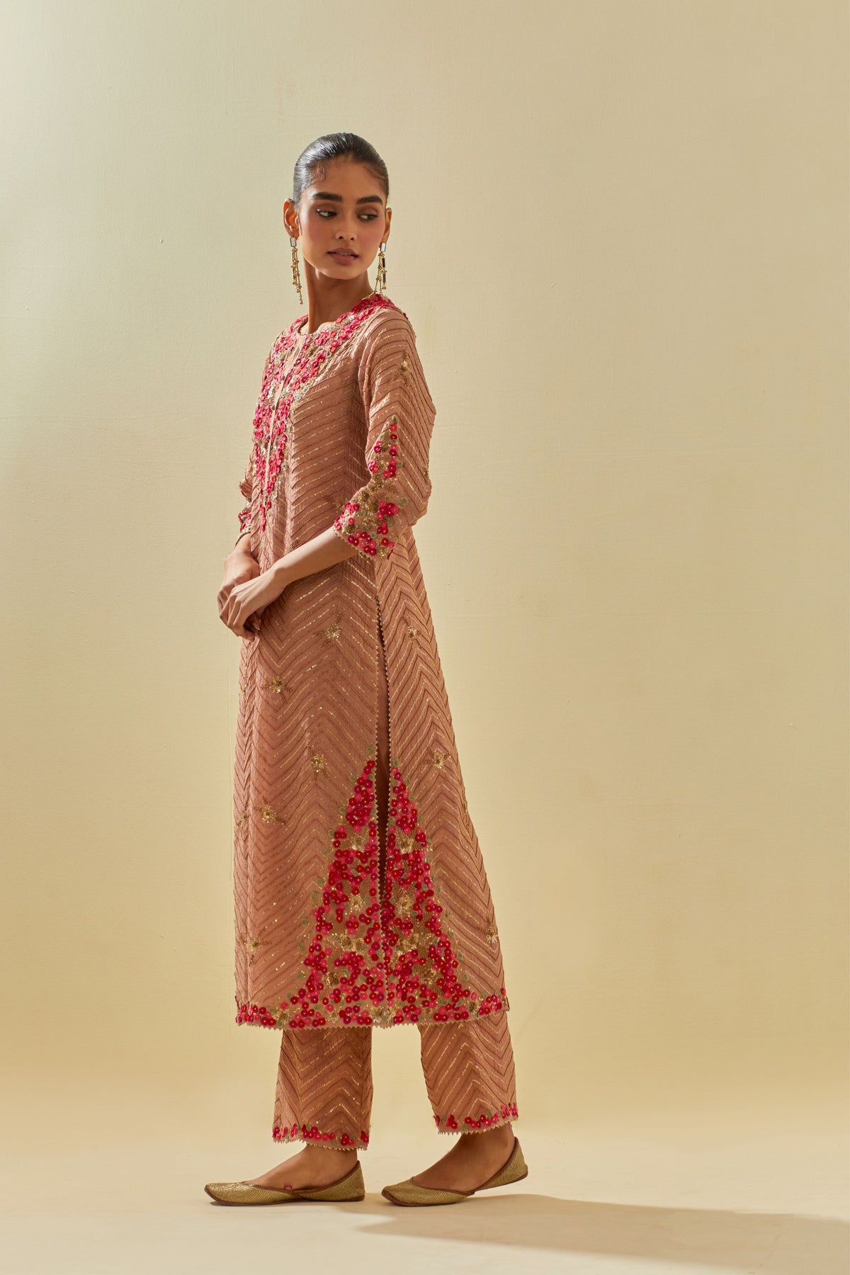 Pink TIssue Chanderi Kurta Set