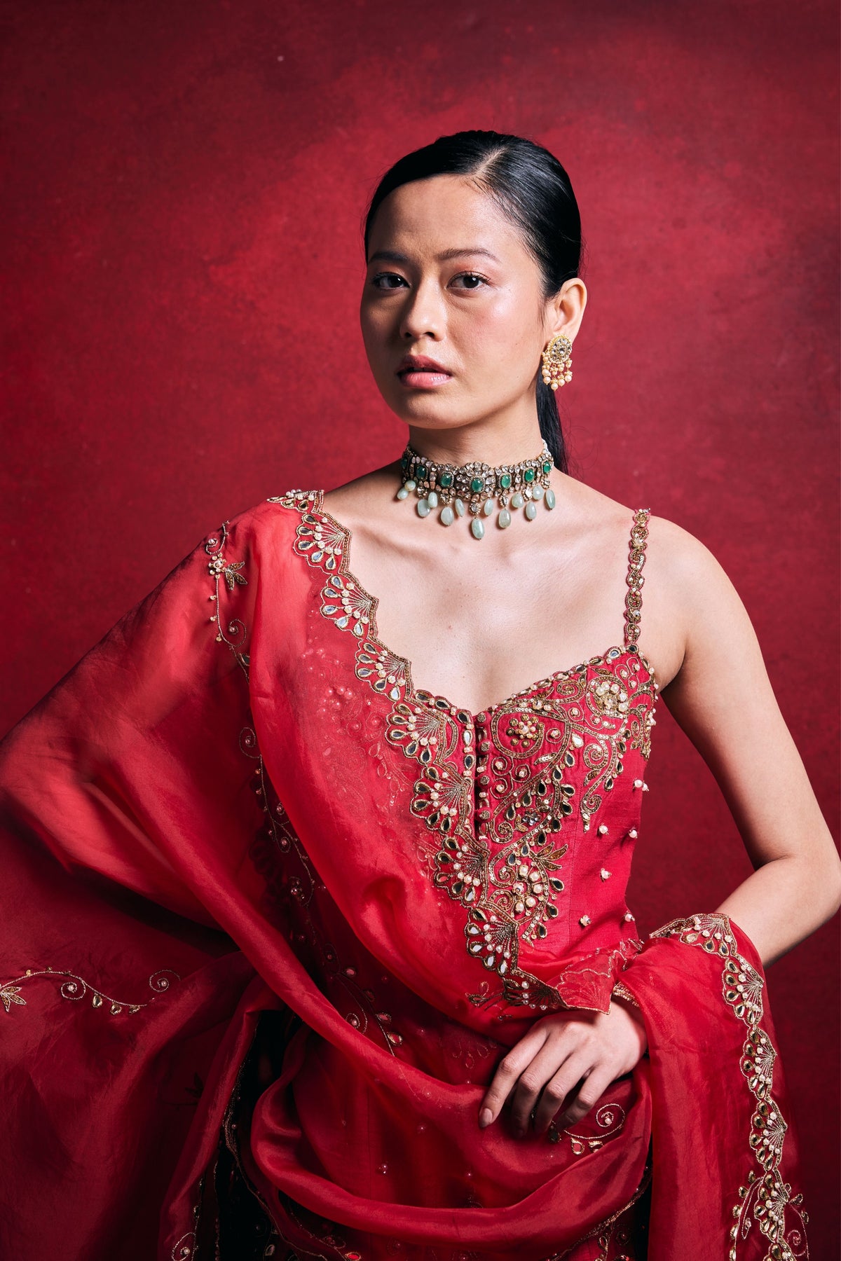 Red and Pink Sharara Set