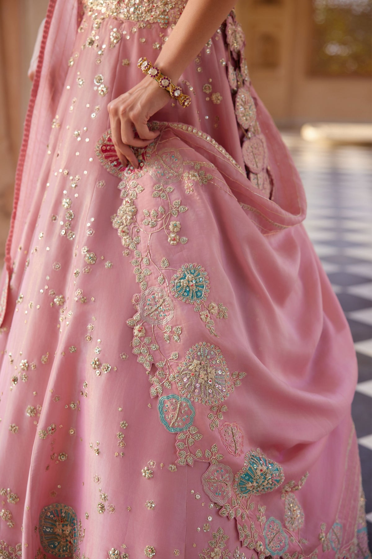 Pink Embroidered Lehenga Set
