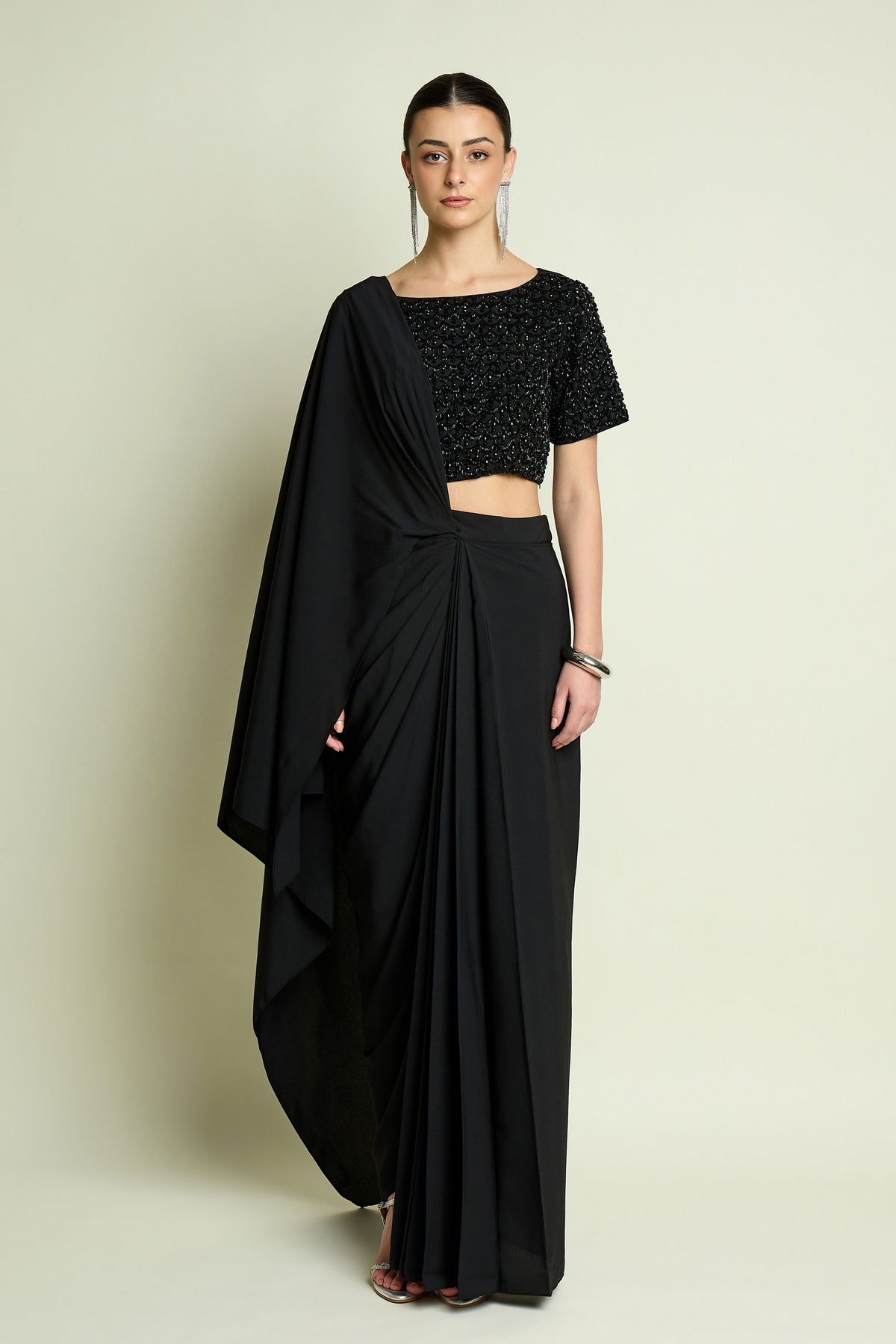 Stellar Noir Draped Saree Set