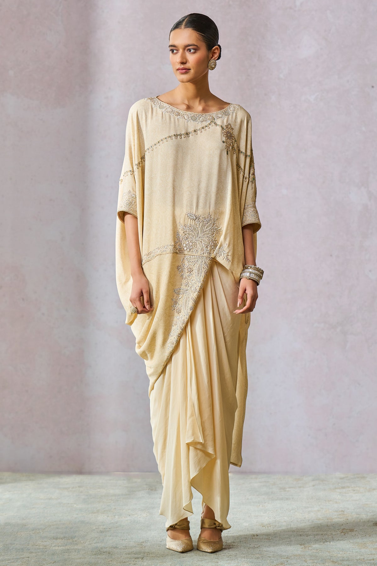 Asymmetric Kimono Style Top With Dhoti