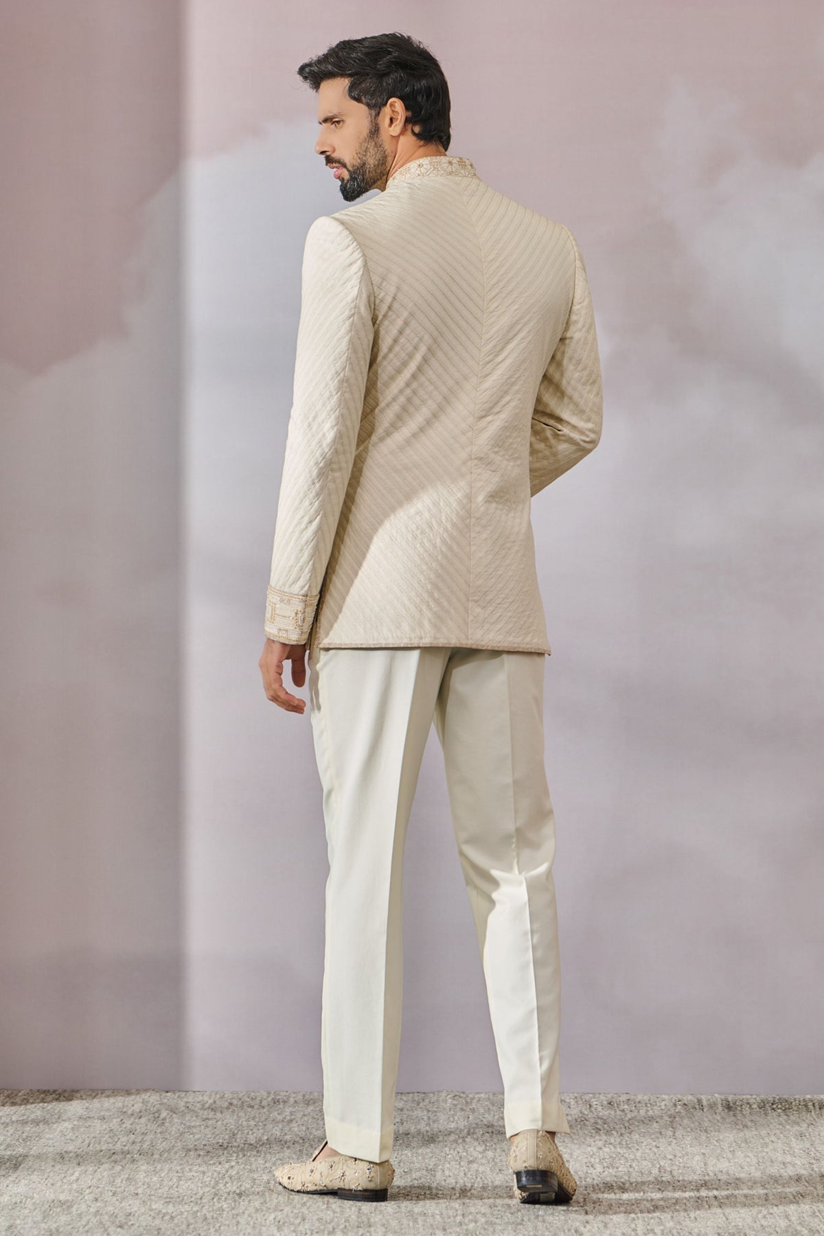 Ivory Textured Bandgala Set