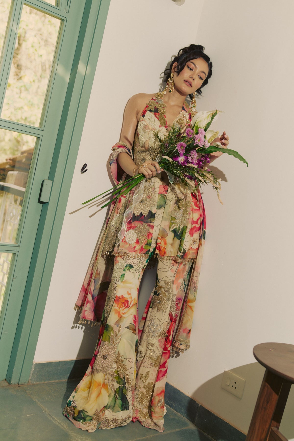 Tropical Bloom Peplum Sharara Set