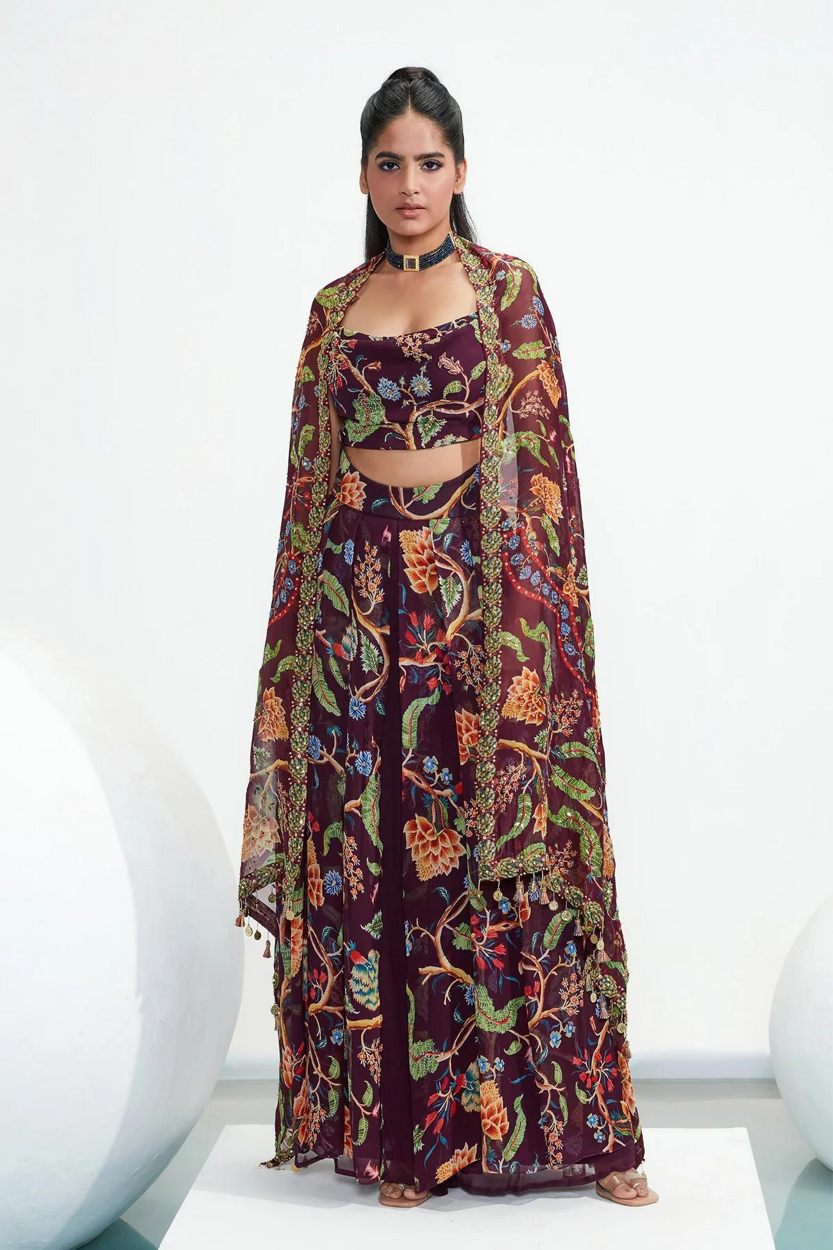 Neziha Purple Embroidered Pant Set