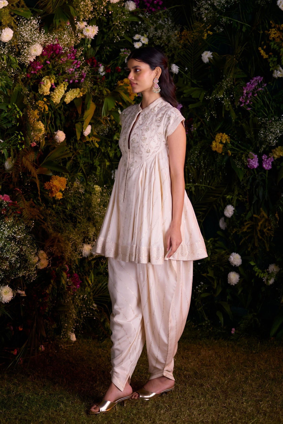 Embroidered Flared Top With Dhoti Pant