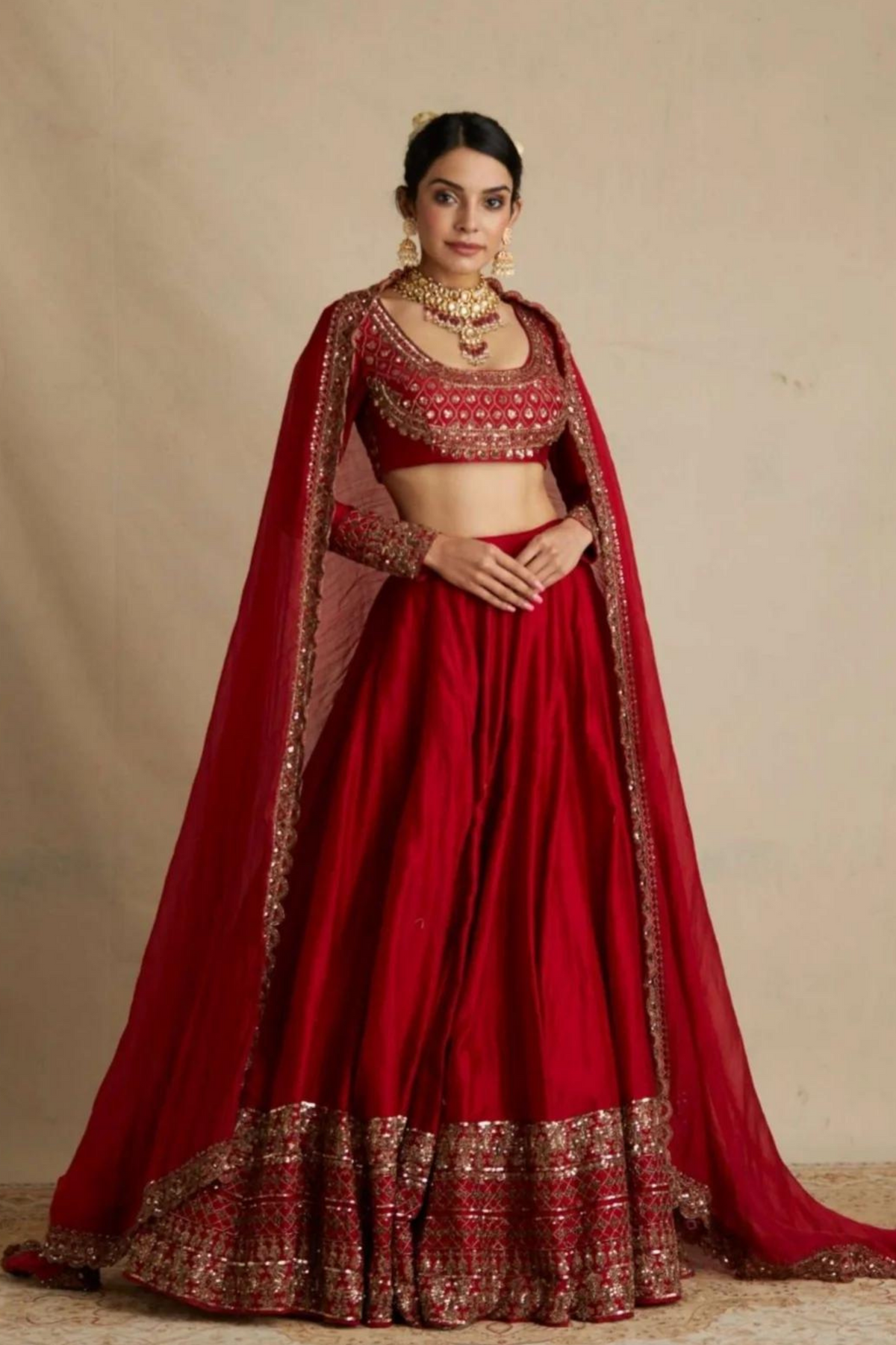 Red Chanderi Lehenga Set