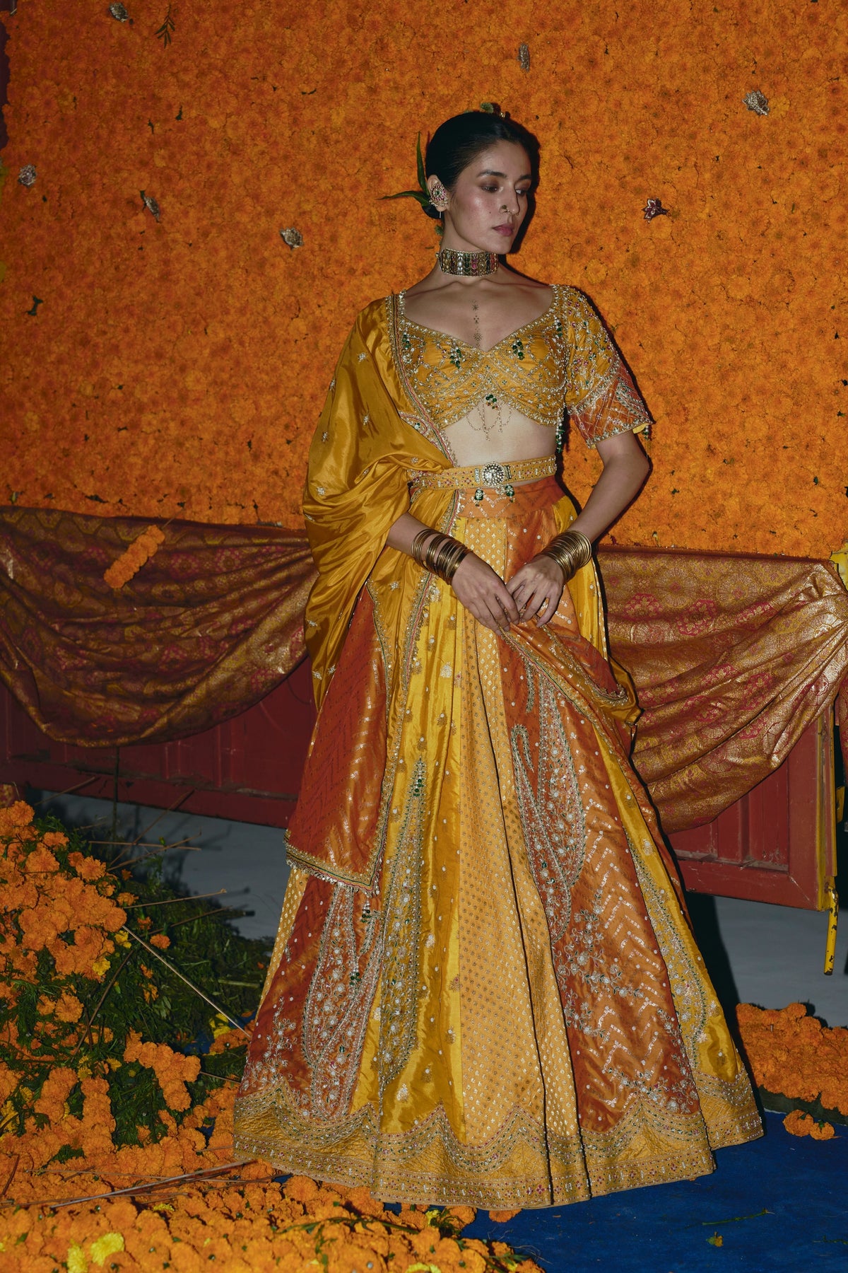 Yellow Silk Banarsi Lehenga Set