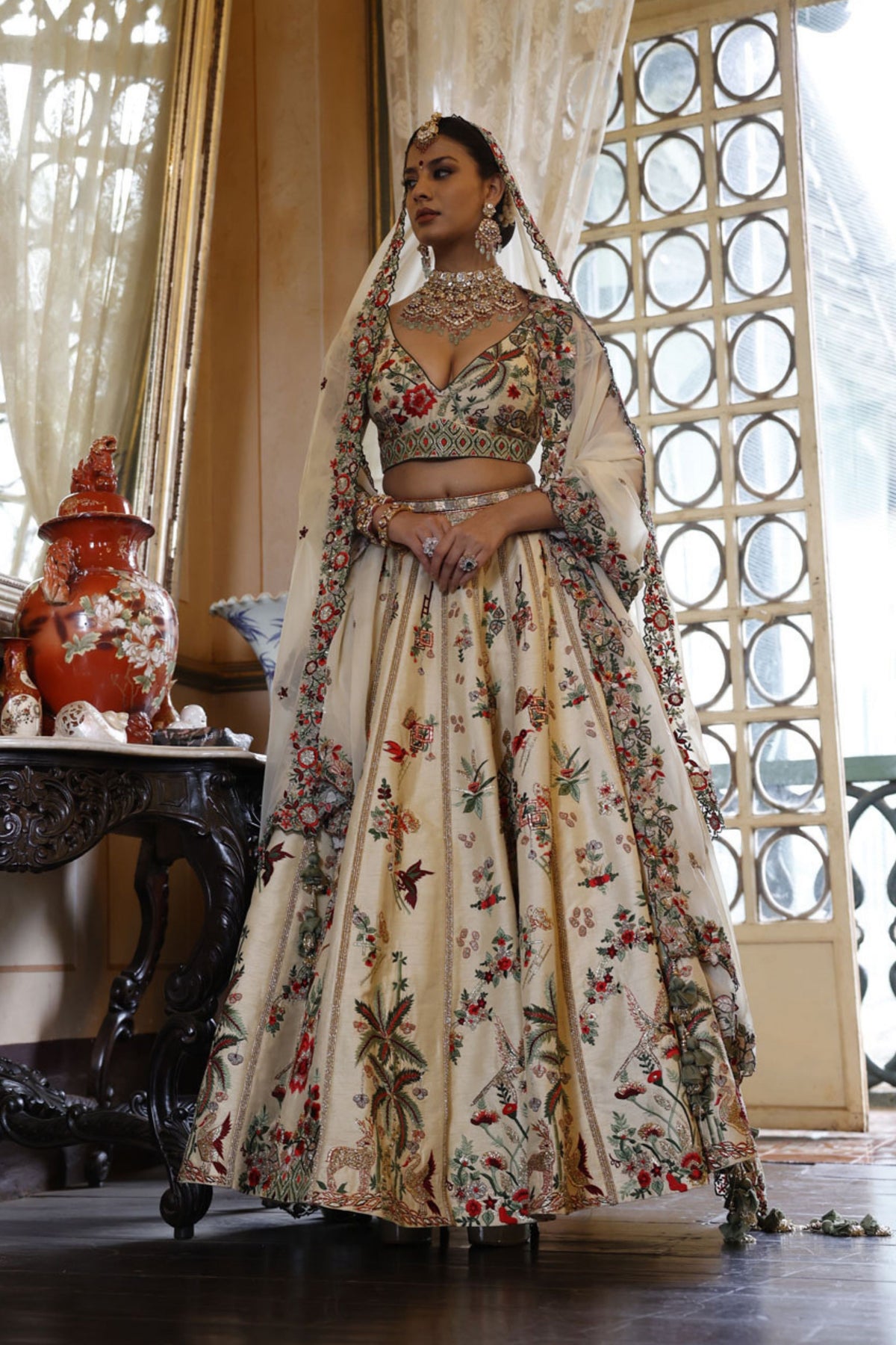 Ivory Lehenga, Choli and Dupatta