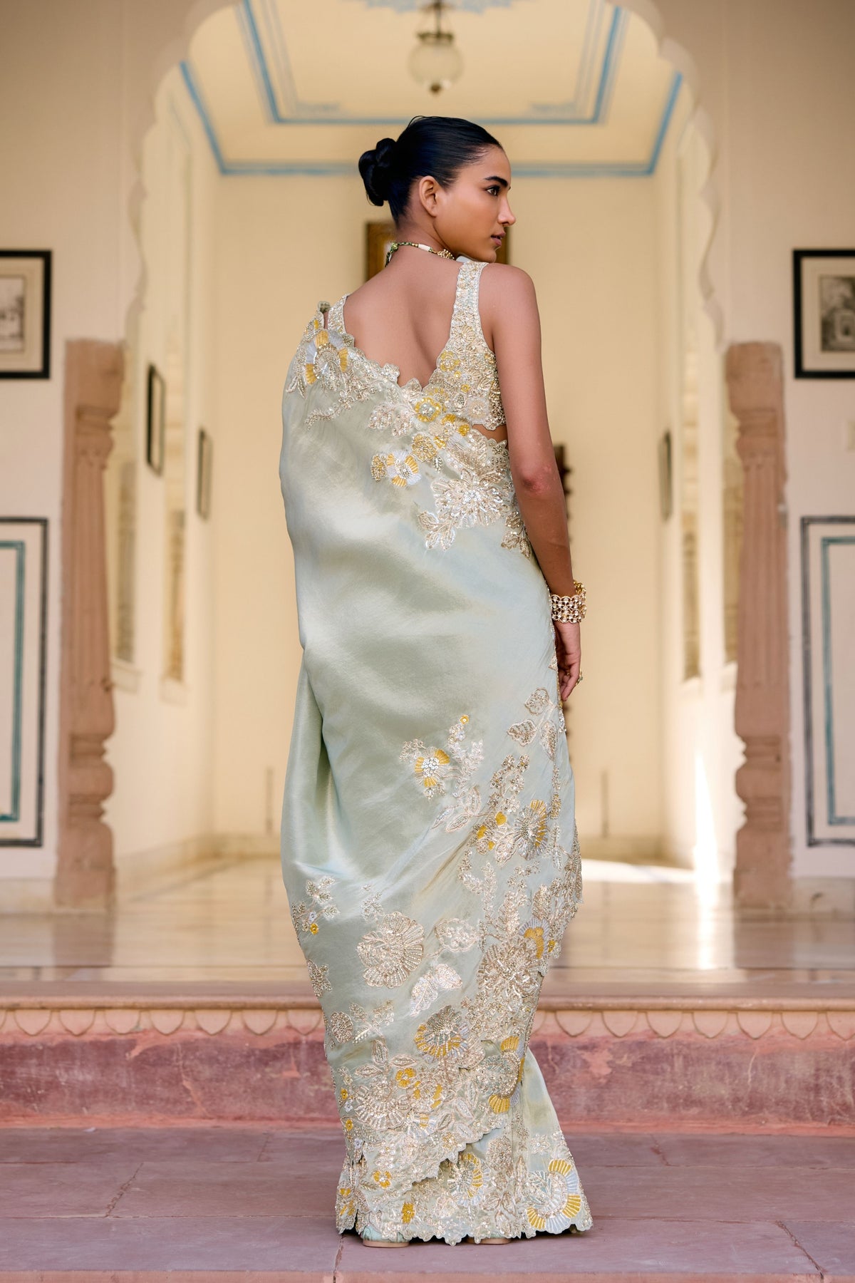 Sage Tissue Silk Saree Set