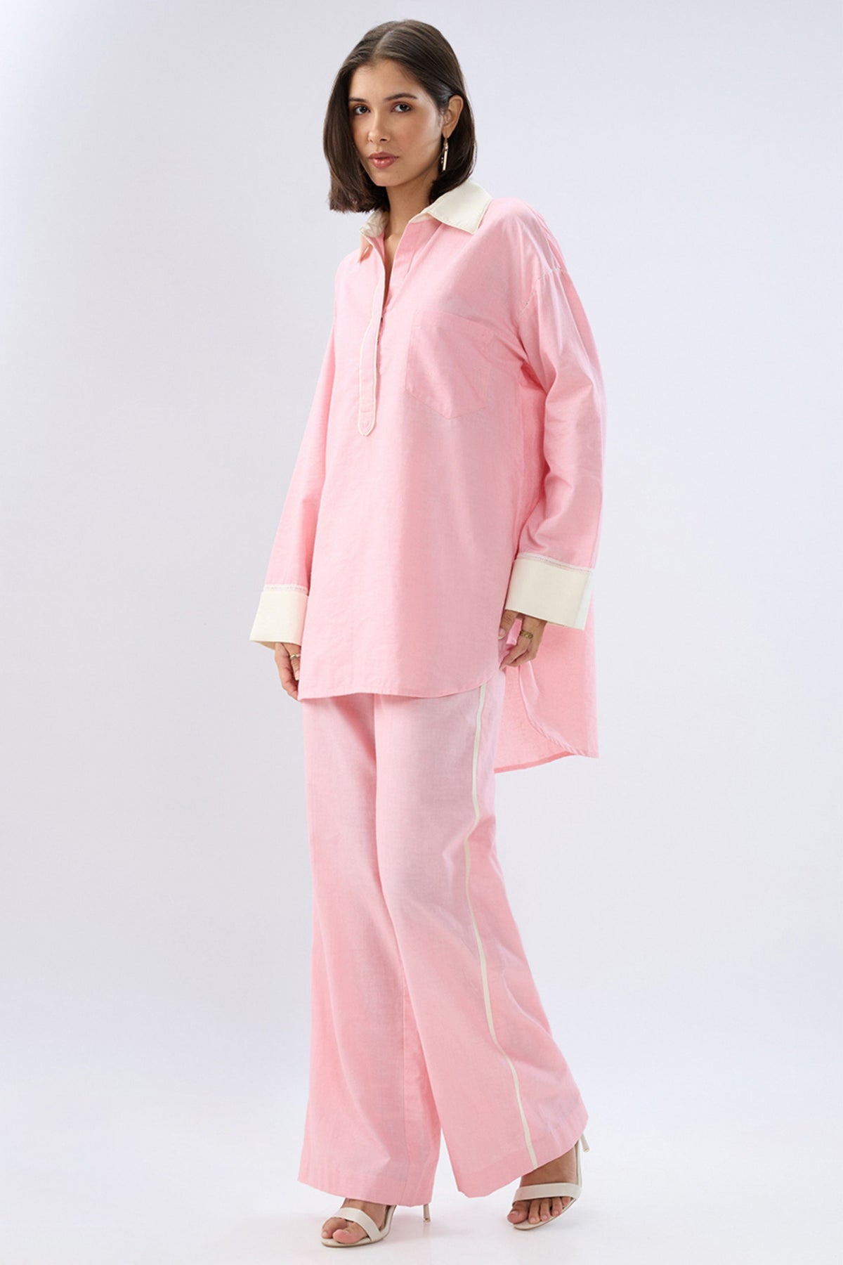 Pink Kurta Shirt Style Co-ord Set
