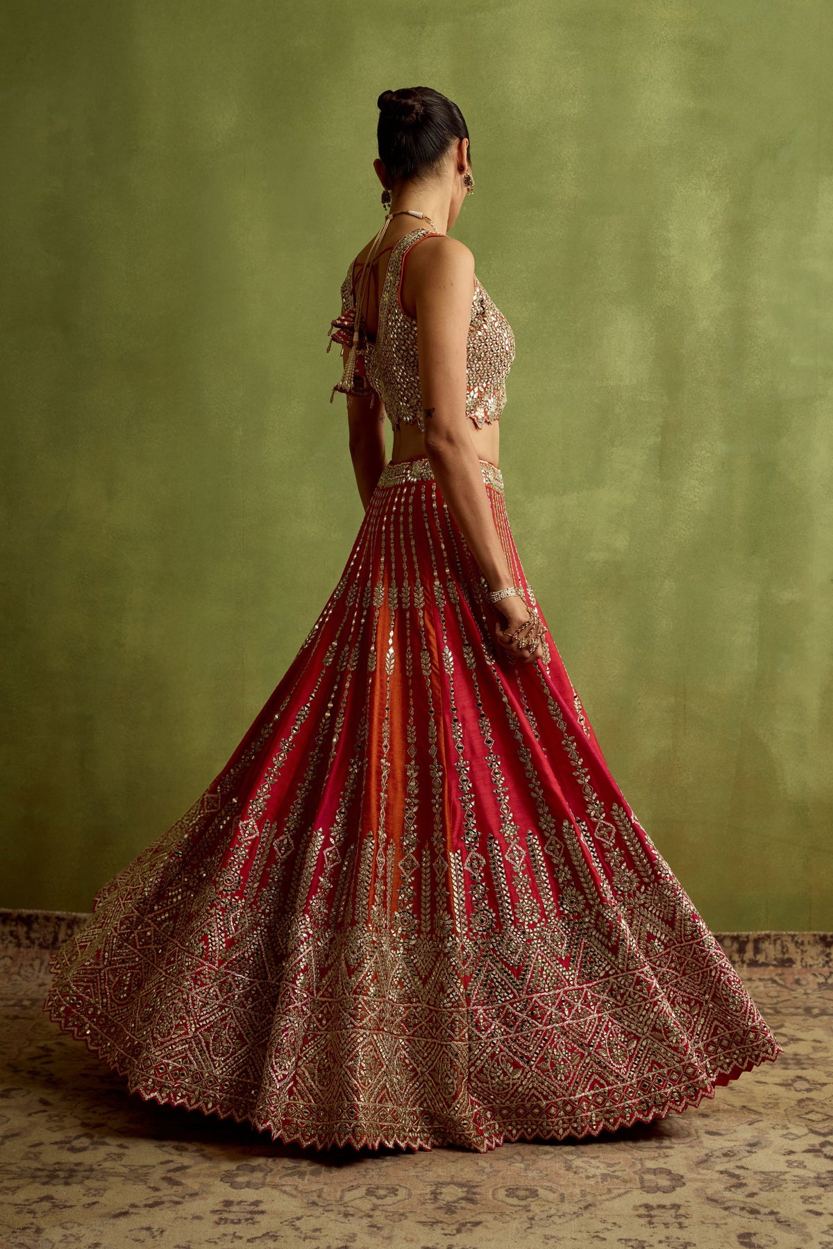 Coral Silk Lehenga Set