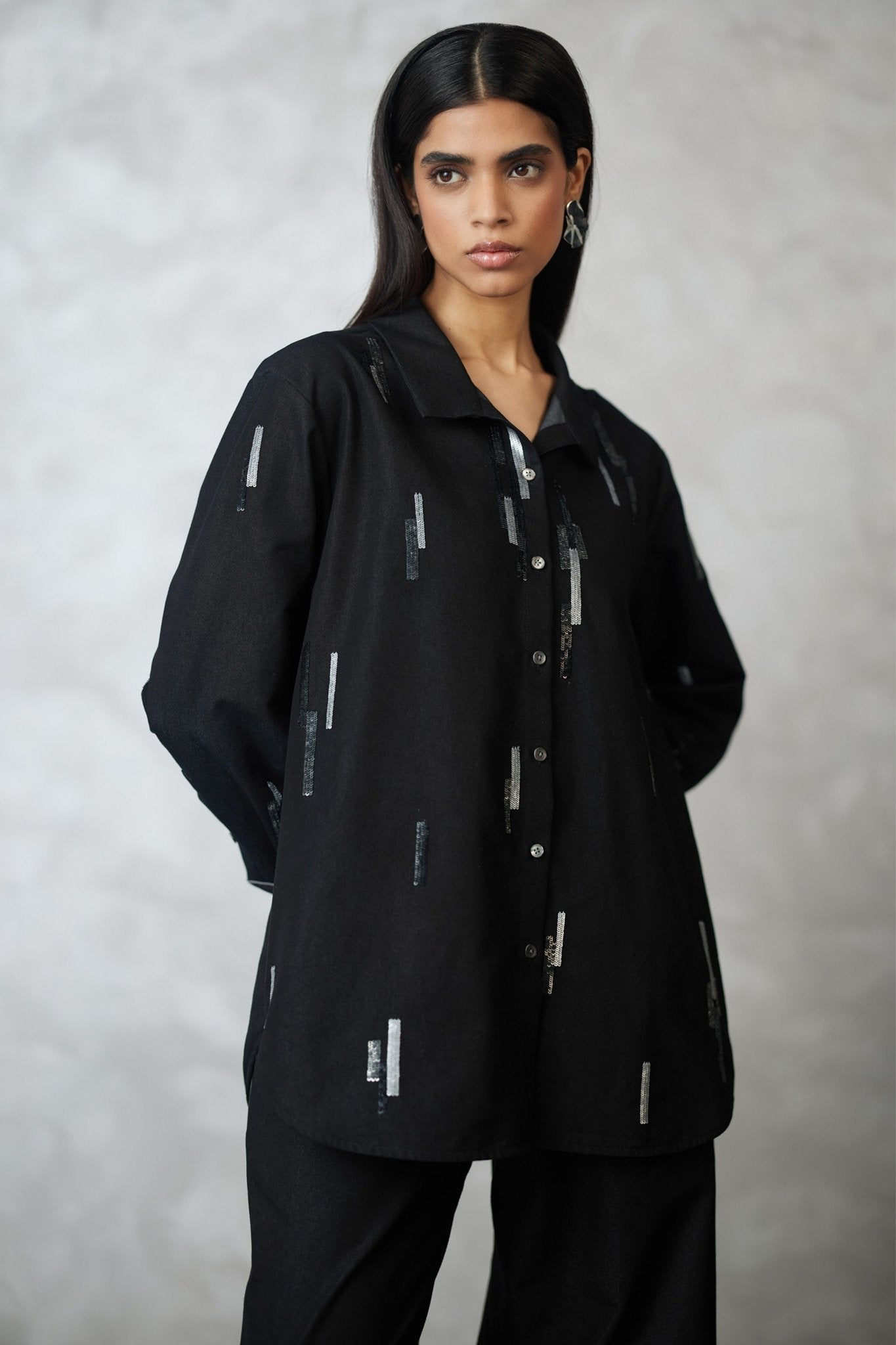 Denim Stripe Black Co - ord Set - Nachiket Barve - Elahe