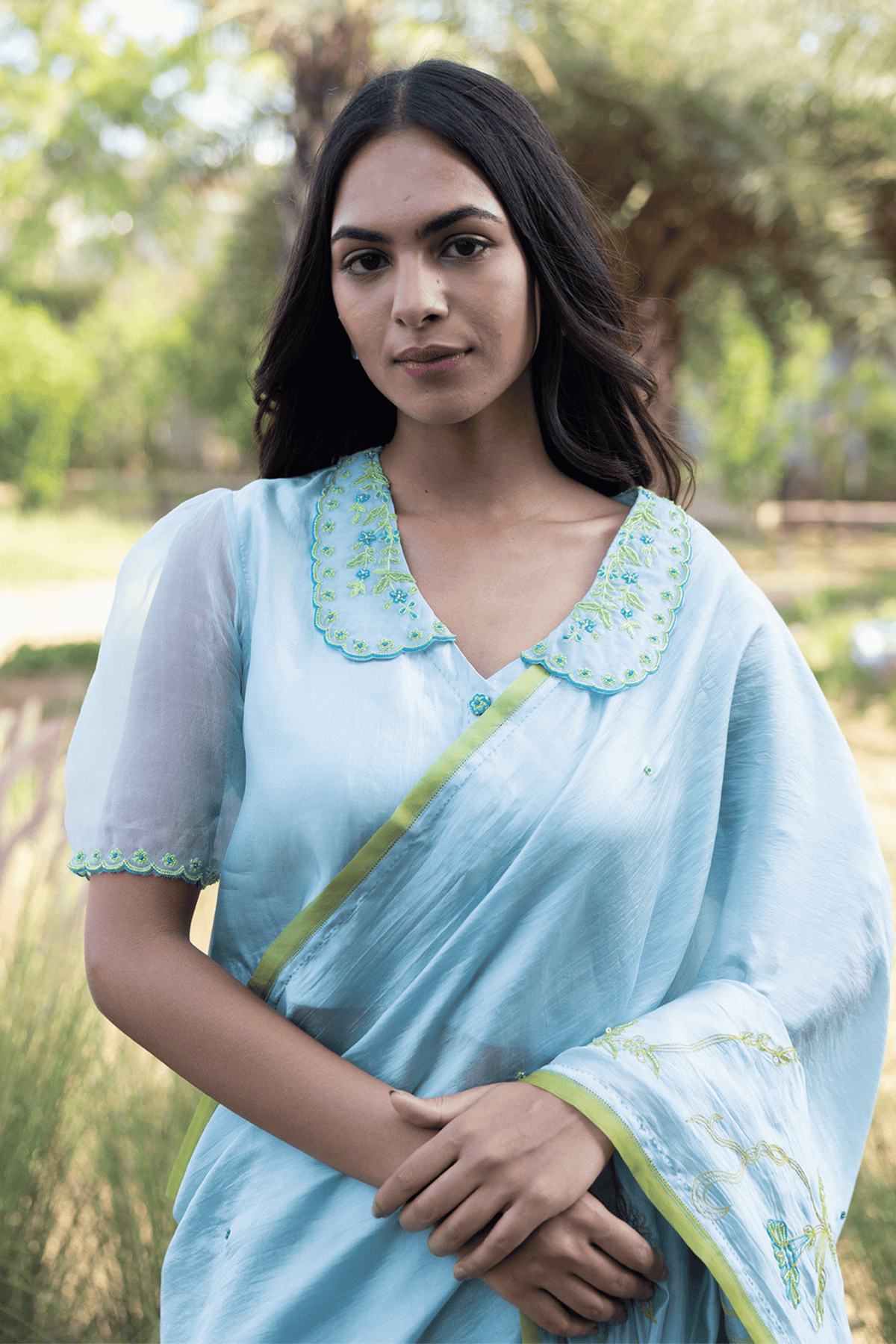 Moss &amp; Mist Embroidered Saree